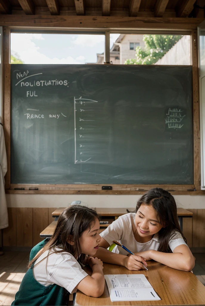 An educational scene with children and educators interacting in a classroom, utilizando o 'Material Dourado Completo'. The environment is filled with vibrant colors and golden pieces, showing children engaged in number composition and decomposition activities, while teachers provide careful guidance --auto