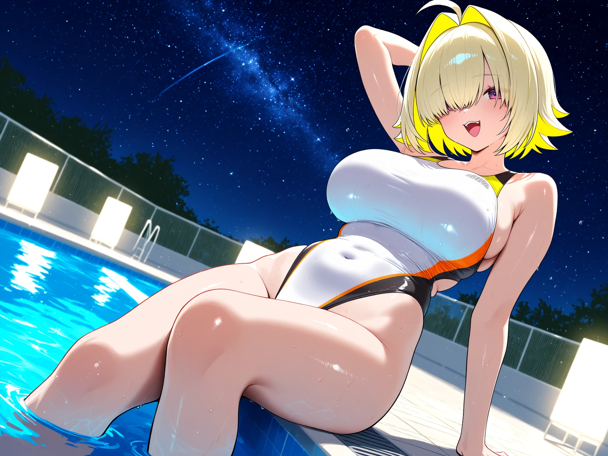 Highest quality, masterpiece, High resolution, detailed, Ray_trace_graphic, 一人in, Adult_woman, {Things to know_finestaynightufotable:1.15}, 1人of女of子, blonde_hair, a bit_Ahoge, green_eye, green_ribbon, anime_Coloring, detailed_full_body, detailed_eye, detailed_skin, detailed_background, detailed_hair, a bit_sad, shy_face, five_refer tos, detailed_refer to, blush, big_chest, white_bikini, green_strap, stockings, from_of_front, sit, bed, dark_room, night_time, Looking_in_Audience, Oily_skin, Oily_face, Six Pack_腹筋マイクロbikini Spread your legs Almost naked Bitch Inviting ejaculation アへface