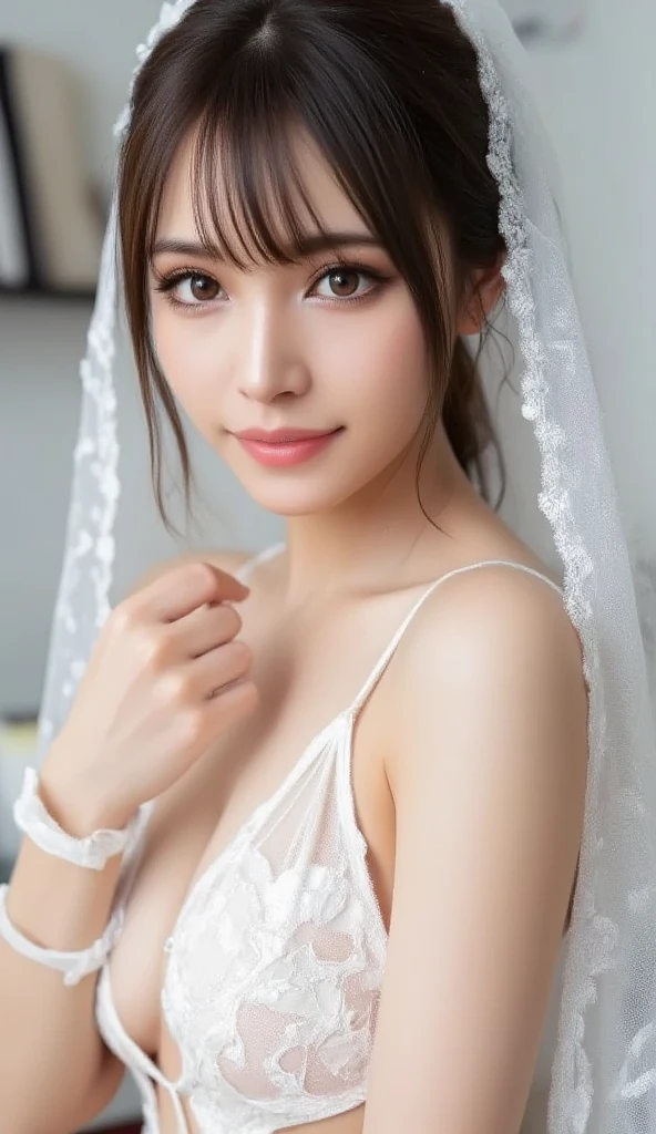 Wedding dress,bride,Waiting for love,Beautiful and delicate eyes,Beautiful and delicate lips,Extremely detailed eyes and face,long eyelashes,fairytale atmosphere,soft light,romantic mood,Stunning background,flowers,dream colors,Emotional expression,romantic pose,blurred background,sparkling veil,Delicate lace,Sparkling tiara,Elegant hairstyle,vintage decor,Vintage furniture,ethereal atmosphere,breeze,whispering tree,cute smile,anticipatory,Heartfelt emotions,gentle and loving,graceful movements,Soft and gentle touch,Warm and tender moments,romantic atmosphere,lifelike masterpiece,Highest quality 4k resolution,studio lighting,bright colors