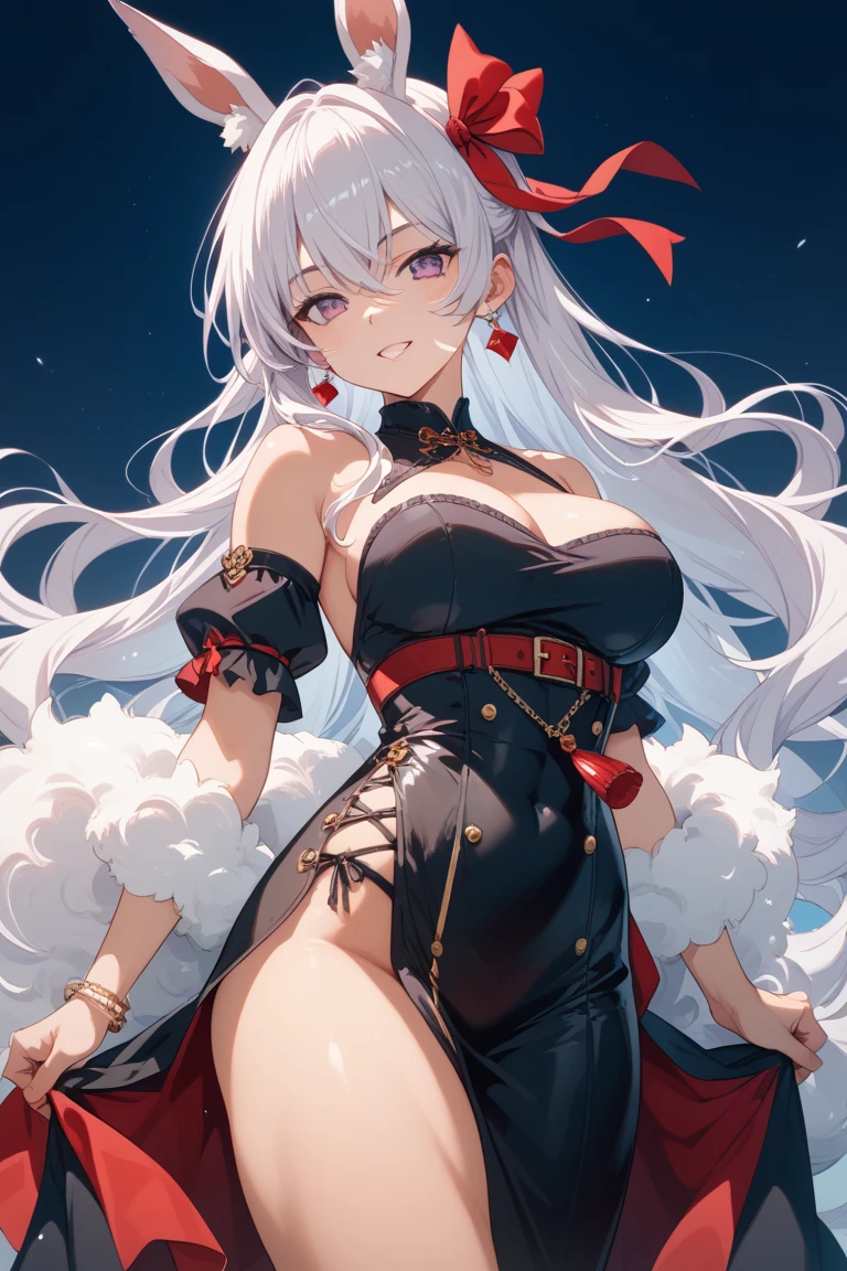 score_9, score_8_up, score_7_up, source_anime, (masterpiece), best quality, expressive eyes, perfect eyes, perfect face, oni girl, oni horns, red eyes, soft lips,  long hair, very long hair, wide hips, (white hair:1.2), (white eyebrows:1), (white eyelashes:1), medium breasts:0.5, higuchi madoka, big breasts:0.3, standing, background: City, clenched hands, (cat lingerie:1.4), (red lingerie:1.4)
