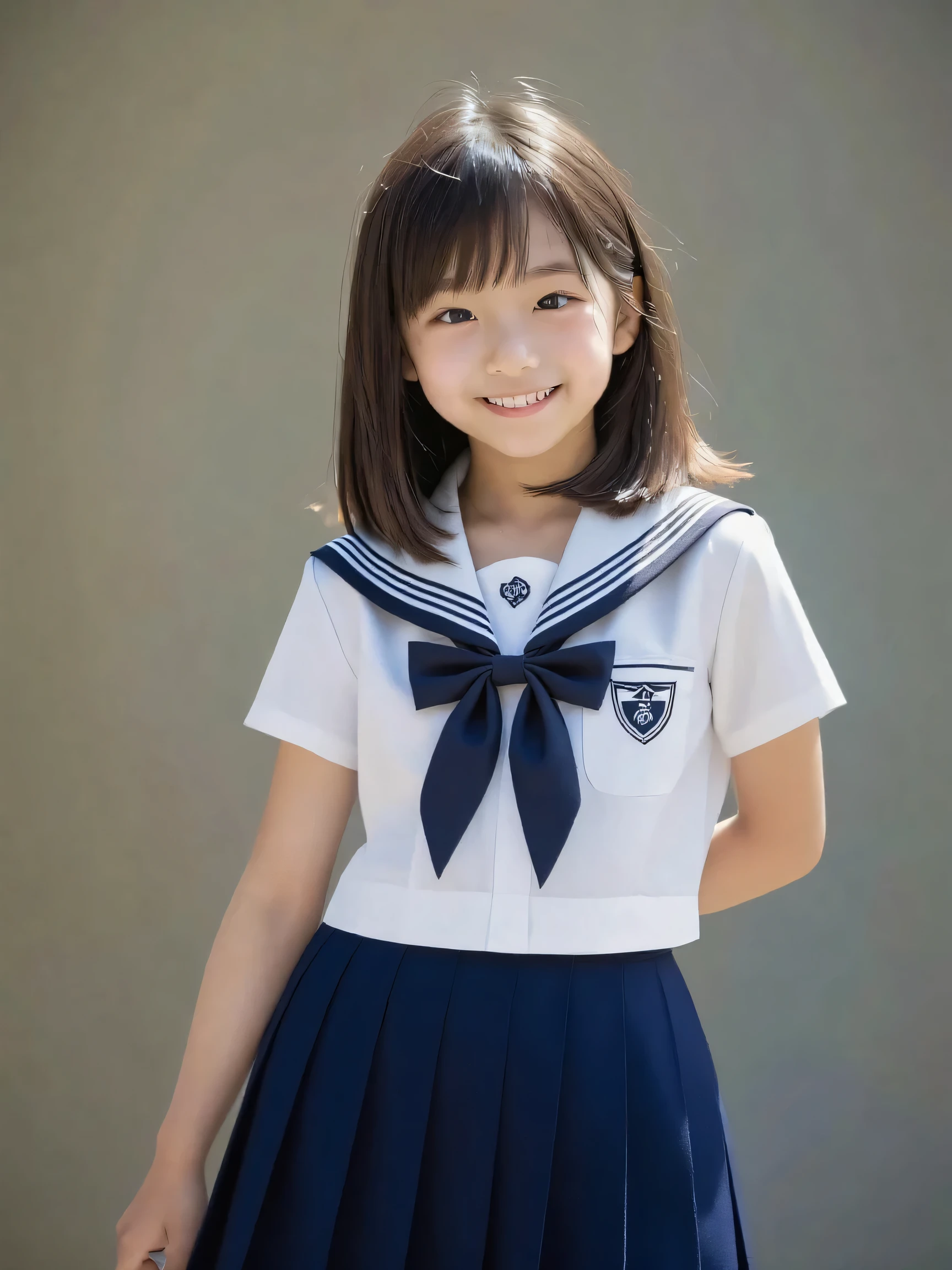 Japanese,Beautiful girl at 6 years old:1.85,Baby Face:1.85、Ultra-flat chest:1.85、Ultra short height、An innocent smile,cute,Primary school students,Private elementary school uniforms,Summer clothes、clavicle、Skirt flip:1.85、Nipples