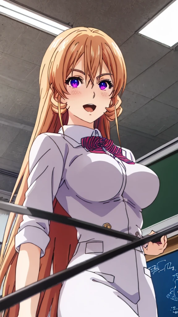 (POV Dating | across table : 1.3), (white serafuku outfit : 1.5), (blue pleated skirt), (library background), Sigui, mature woman, anime cels style, best quality, high resolution, 1girl, (huge breasts:1.2), beautiful face, Beautiful Finger, Beautiful long legs, Beautiful body, Beautiful Nose,Beautiful character design, long hair, (brown hair), Bangs, green eyes, (cowboy shot), smiling, looking at viewer, beautiful hair, navel, smiling