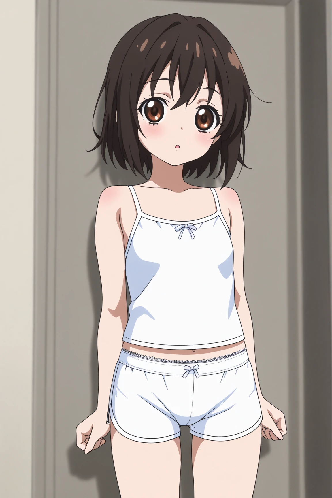 Edward, 1girl, solo, blush stickers, perfect quality, good quality, masterpiece, HDR, UHD masterpiece, expensive quality, very_expensive_solve, big_file size, flat chest,(Loli kid),bed room,pose clothing_aside,panties,pussy,(niplles,pussy:1.3),