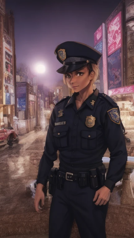 DEN_amira_fernandes,
posing by a (police car:1.2) (dressed:1.1) in a (police uniform:1.2), (police officer:1.3), police uniform, (police car:1.1), cuffs, (police:1.2), (uniform:1.3), police hat, hair tied back, tied back hair, trousers, top, jacket,
bokeh, f1.4, 40mm, photorealistic, raw, 8k, textured skin, skin pores, intricate details <lora:epi_noiseoffset2:1>, epiCRealism <lora:ClothingAdjuster3:-1>
