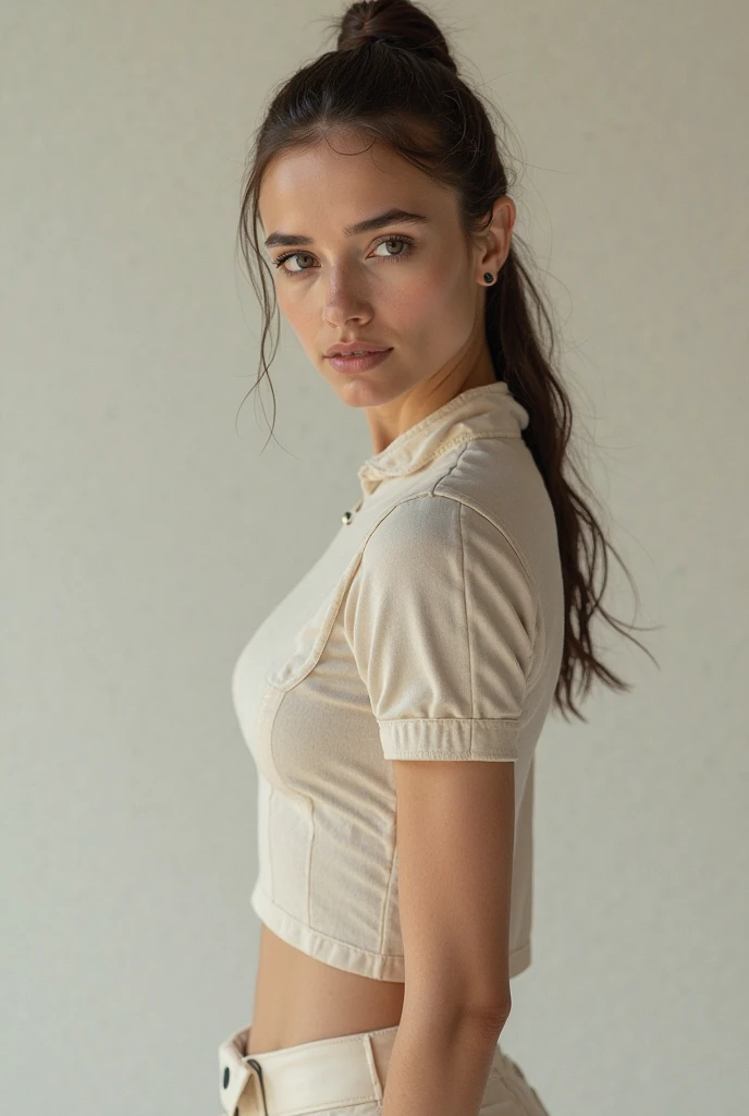 handtie, woman, (hands bound together), t-shirt, skirt, <lora:handtie_obj20:0.7>