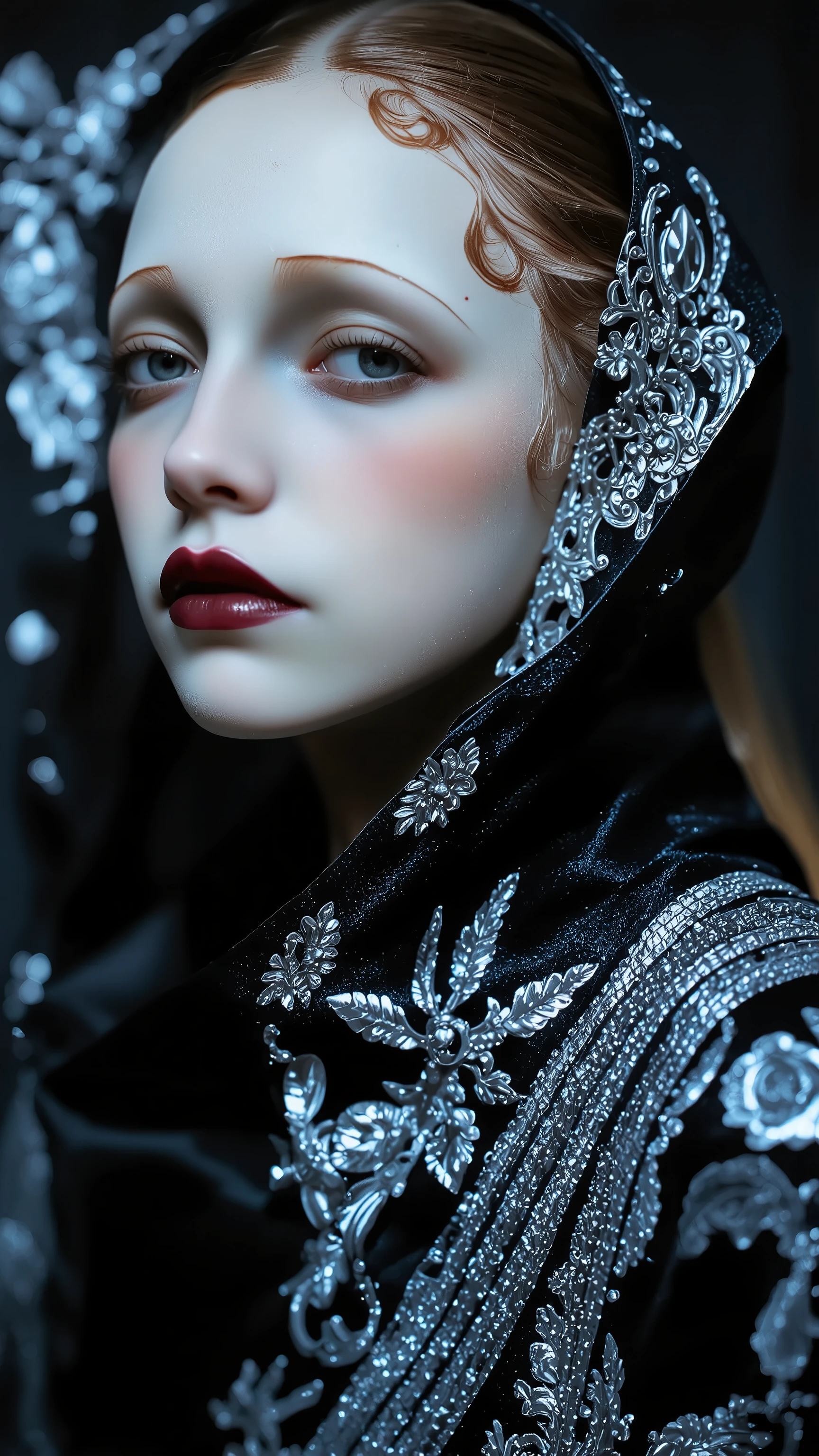 a 1920s era photograph of a female model in the style of ERA1920,burlesque,full body shot,fashion portrait,make up,sexy,beautiful face,dramatic lighting,theme color:black and red,