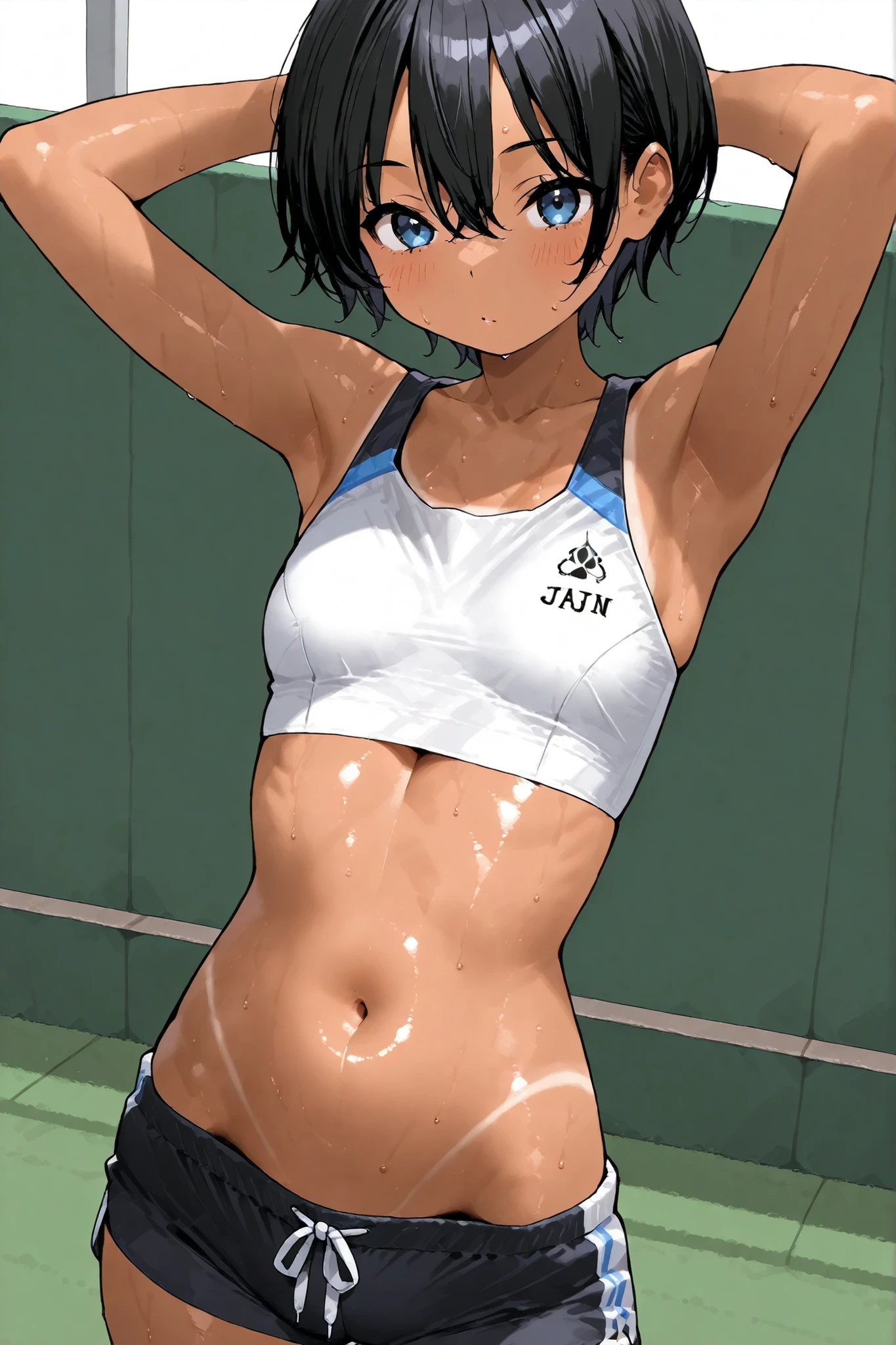 cute、girls、Summer in Japan、solo、belly button、Sunburn、Shortcut、Play sports often