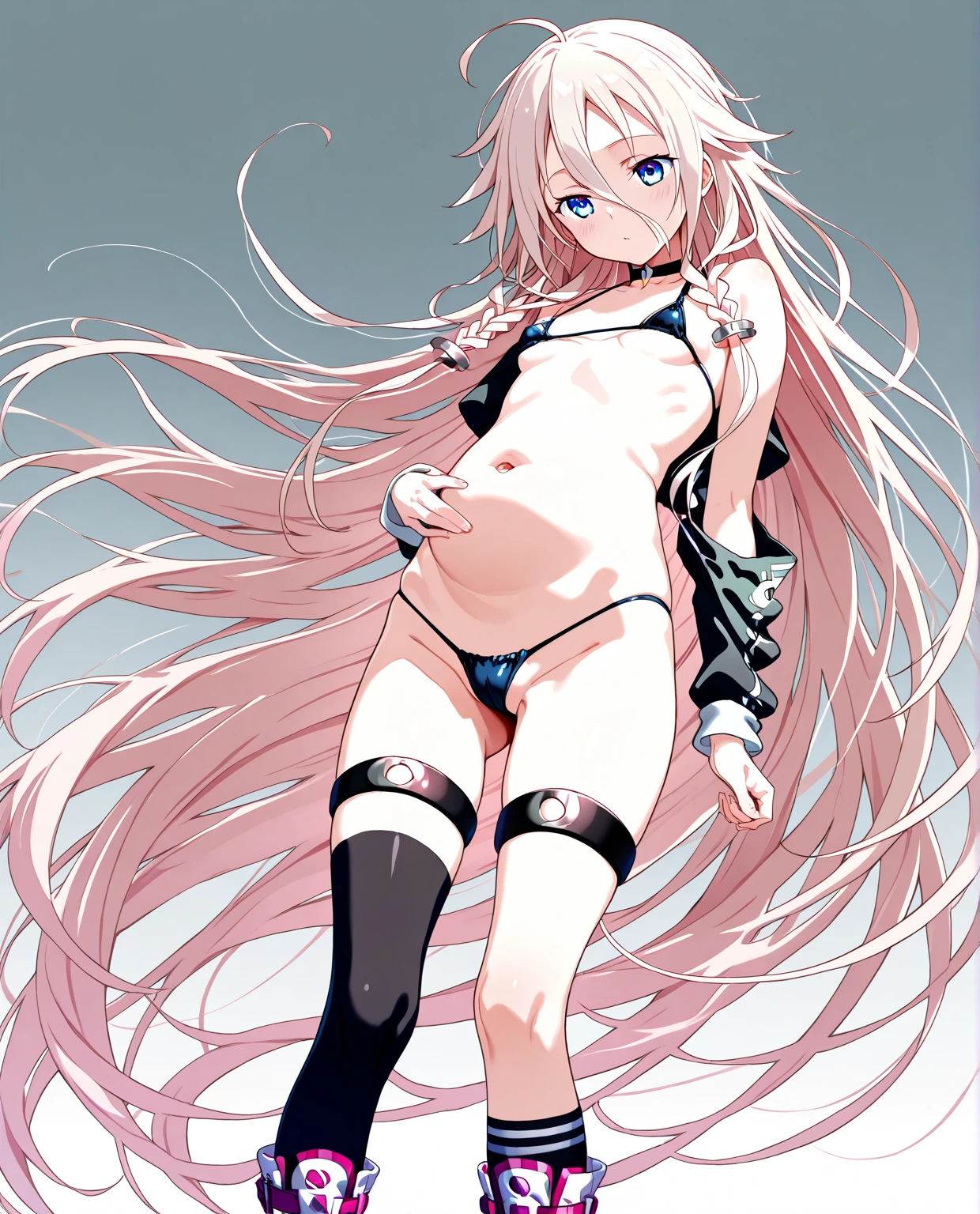 Impatient expression、perspiring、low angles、((The background of the location is a dungeon.))、Alice in Wonderland,(Lori,Panties,),Anime taste, Open your legs, Legs wide open, Sit down,(bear jacket, Exposed breasts, Tits, and pale pink nipples,NSFW) (naked jacket,) detailed shirtless face cute alice with blonde hair Dress: pastel blue color: pastel blue style: Fit and flare details: Lace and ribbon trim front: Mysterious words like a big white apron "Drink me" And "Don't be kidding" Cardigan with embroidered apron: slightly off-white color: Slightly off-white design: Socks with small gothic buttons on the cuffs and hem: knee high socks type: knee high socks color: Shoes with light blue and white striped ribbons decorating the calves: Type: Types of Mary Jane shoes Colors of Mary Jane shoes: White buckle: gloves with large gold buckles: short glove type: short gloves color: White wrist: White hair accessory with delicate lace decoration: headband type: headband design: A small satin ribbon accessory with a mysterious key in the middle........... Choker with a small clock on the collar. multiple bracelets on the wrist., One of them has a heart charm