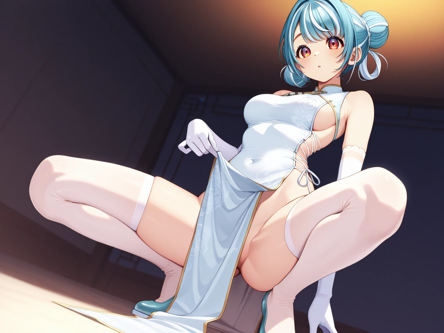 NSFW,(uncensored),(super fine illustration,8K CG wallpaper,best quality,extremely detailed,ultra high res,best aesthetic),(cowboy shot,From front), 1girl, solo, idolmaster, ((anastasia)), (15yo,beautiful girl,cute girl),(beautiful blue eyes),(beautiful silver hair), (((extra short hair))), ((((mullet hairstyle)))),(wet hair), (wet skin),((midium breasts) (slender), (cdy:1.1),(blue idol dress,collar）,((((((see-through)))))), (open clothes), breasts, nipples, nipple slip, pussy, pussy slip, no panties,(embarrassed,smile), open mouths,(((one eye closed))),((tongue out)),deep breathing, feel good,indecency,spread legs, squatting,(((female masturbation:1.5))),(toying self), put your finger in the pussy,cum shot,(looking at camera),(happiness:1.9),(love:1.5),(dynamic pose),(ecstasy:1.9,ahegao:1.9,wink:1.5),(bitch:1.3),(Commemorative photo:1.5),(spoken heart:1.5) , ((singing)), (stage,Spotlight:1.3), ((holding 1 microphone:1.5)),