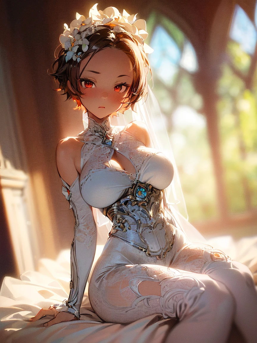 ((highest quality)),(ultra high resolution),(Super detailed),(detailed description),((best CG)),(best work of art),super precision art, great drawing art,(Art with precise details:1.5), (1 young girl:1.5), beautiful and well-shaped face:1.5,(Beautiful skin with precise and detailed depiction:1.6),(Frilly gothic dress ),gorgeous, masterpiece, best quality, high-resolution, finely detailed, extremely detailed and beautiful, distinct-image, 1 girl, 16 year old teenager, solo, soft facial features, symmetrical shaped face. plump cherry red lips, lightly tanned white skin. red and white-colored eyes, F-cup breasts, short height(150cm), plump short stack body type, waist length pink-white hair, small narrow waist, long and slender legs, curvy wide hips, elegant gothic courtyard setting