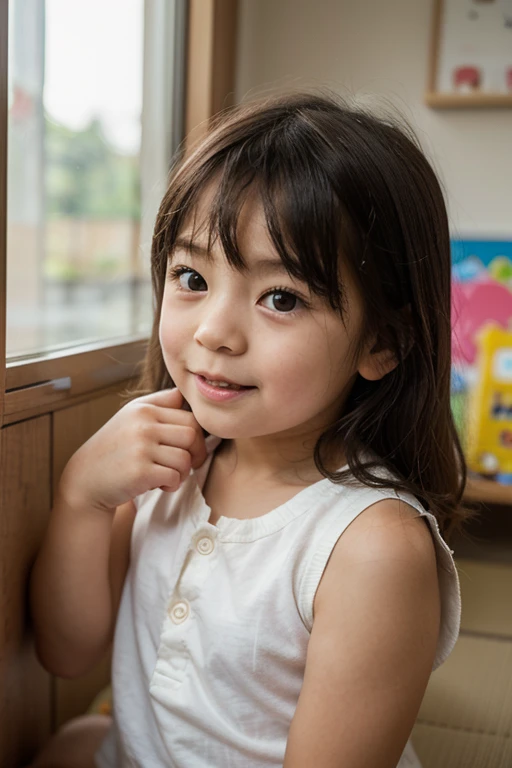 masterpiece, highest quality,5 years old,Japanese,primary school student,girl,cute,black hair, black eye, short hair, kind,young
