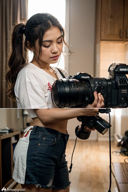 A boldly composed photograph of a Japanese woman that looks like it was taken by a famous artistic photographer, (((Blockbuster art photography)), (8k, Highest quality). A stunning composition using a model with excellent proportions. Perfect beauty model with a confident and balanced appearance, ((Highest quality質)), ((masterpiece)), (Familiar:1.4), ((Highest quality質のリアルな写真)), ((Shot with Hasselblad)), ((Best photo quality)), Beautiful womanの画像,Super Resolution,Slim and perfectly proportioned, Beautiful woman, ((Highest quality質, 8k, masterpiece: 1.3)), Beautiful woman, 1 female, Slim figure: 1.1, Perfect beauty, 20-year-old, (Realistic: 1.4), Ahegao, Shining Sweat, thin, Art photo composition with space around the woman, See through, (((Filming in a spacious studio))), (((The background is only gray and there is nothing.))), Full body photo, Anatomically correct hand, Anatomically correct legs, anatomically correct whole body, Marble room,　White T-shirt and hot pants. Cowboy Shot, (((Holding your crotch with your hand))). Spread your legs, drinking beer, 