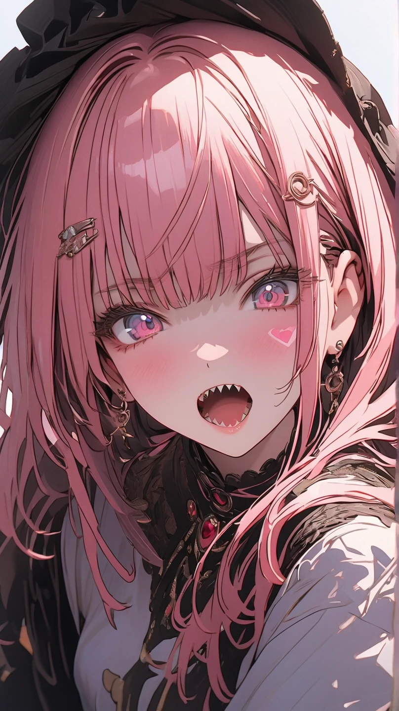 , tongue,Gal,Earrings,red、Pink Hair、blue eyes