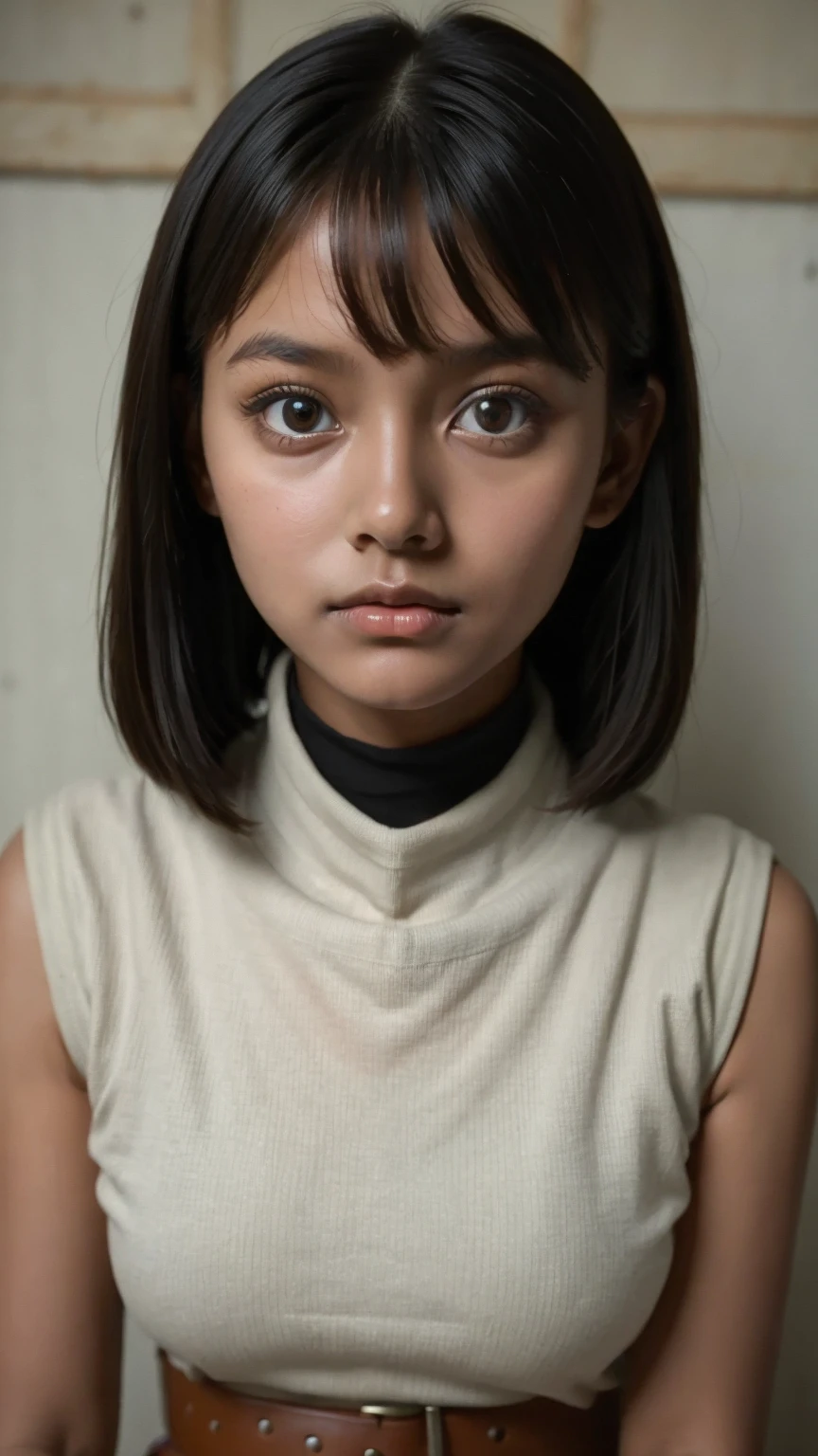 ((3x-UltraSharp)), ((NECK LACE)), ((GOTHIC BLACK EYELASHES & LIPS)), ((BLACK LIPS)), ((Stylo Shorthaircut)), adorable, 1 girl, (face to face), 10 years old, baby face, happy, half body portrait, (face details: 1), (eye details: 1), ((tiny breasts)). ((croptank latch)), ((net stockings)), lingerie ((red lips)), view from lie down, (naked pink)