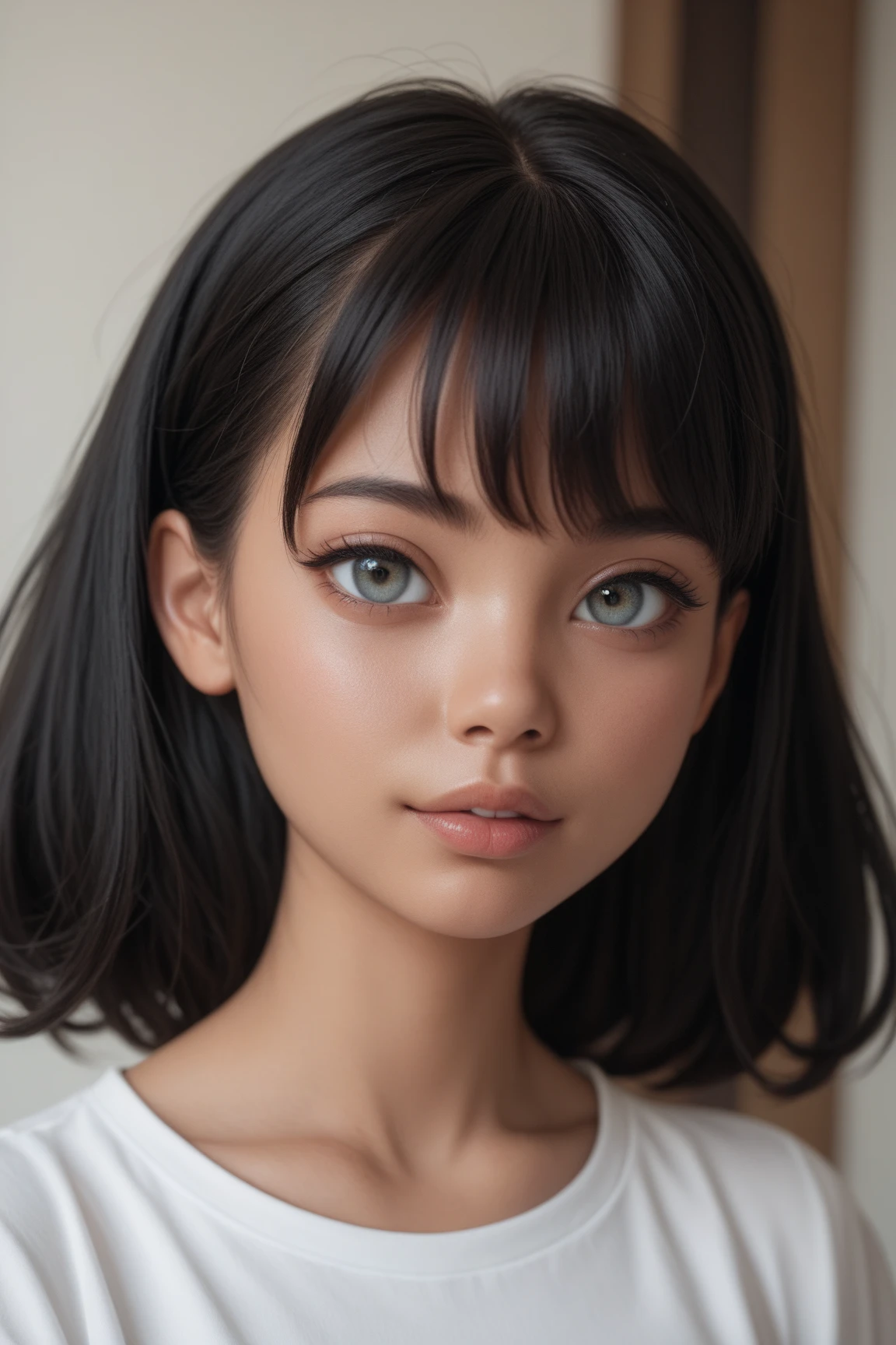 Screenshot of my hero academia girl with long wavy hair from the tips of hair color gray eyes and white skin with freckles with bangs and has a small cut on her face and is happy pressure 