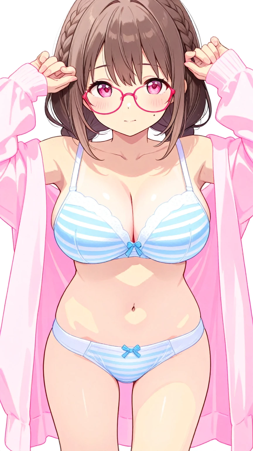 (((masterpiece, best quality, ultra highres, 1 girl, solo, no background))), super detailed skin and face and eyes and finger, beautiful japanese woman, small breasts:1.5, skinny, light brown hair, white background, very short curly pixie hair, (an illustration of girl), Knee shot, Generate with illustrations, Various expressions, Various poses, Please draw the entire character within the frame, ensuring that the head, arms, and legs are not cut off. The background should be simple, with the character positioned centrally, outline, anime, underwear,