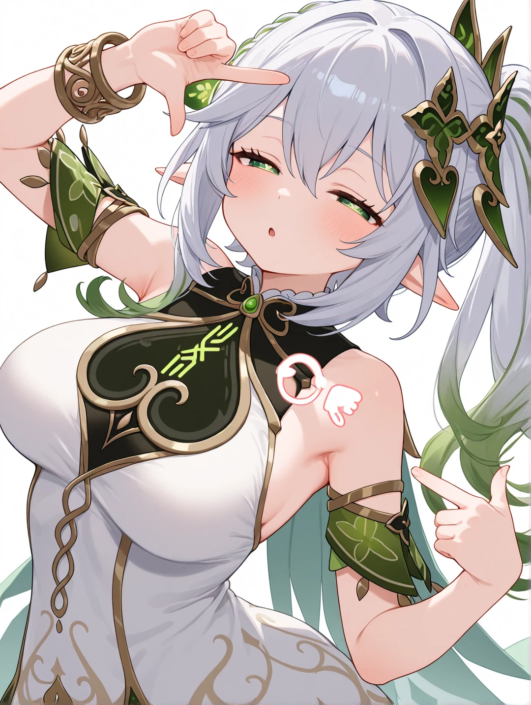(tmasterpiece),Best quality at best, Expressive eyes, s the perfect face, 1个Giant Breast Girl,
Bigchest, h cup, Good chest, The beautiful, a gorgeous,Anime Big breasts,girl,, floating clothes, Tent box ,Nahida Ende,
nahidadef, arms folded, arms folded，Half-naked，sexy big with sexy aspose sexy，Obscenity exposed ，protruding forward and backward，humongous large breast
