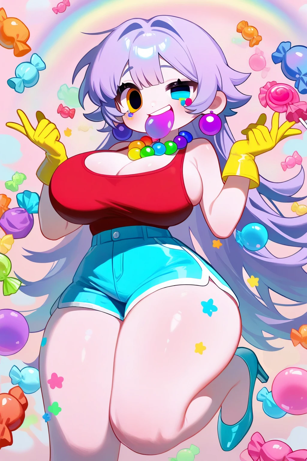 ???? Mommydom dominatrix clown babysitter, woman, women only, clown makeup, human, light skin, curvy, black choker, ??????????????, wearing a ??????, adult ??????, plain white ??????, thick ??????, bulky ??????, (colorful pastel ??????, bulbous ??????), naughty smile, latex, blue eyes, heart emojis, (at a sorority party, embarrassed, ??????, house party, blushing, clown outfit, big clown nose, humiliated), inflatables, (wearing a big silly ??????)