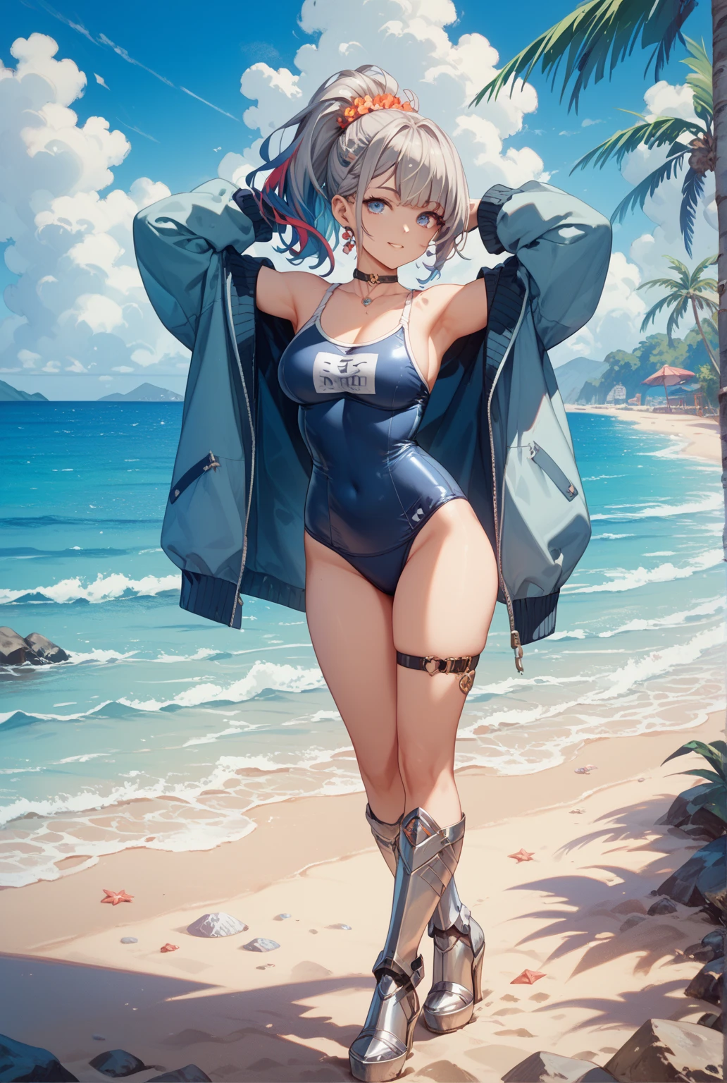 (highest quality,4K,High resolution,masterpiece:1.2),Very detailed,Beautiful details, Teenage body,Expressions of joy,Furina character, 16-year-old teenager,
 Happy expression,Walking around the city, Shiny Hair,brake,	bikini,	bikini