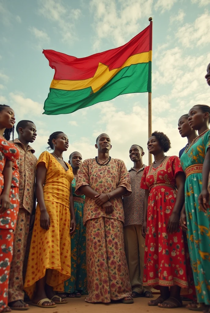 Femme sénégalaise enceinte qui poursuivent un homme blanc avec drapeau Sénégal 
