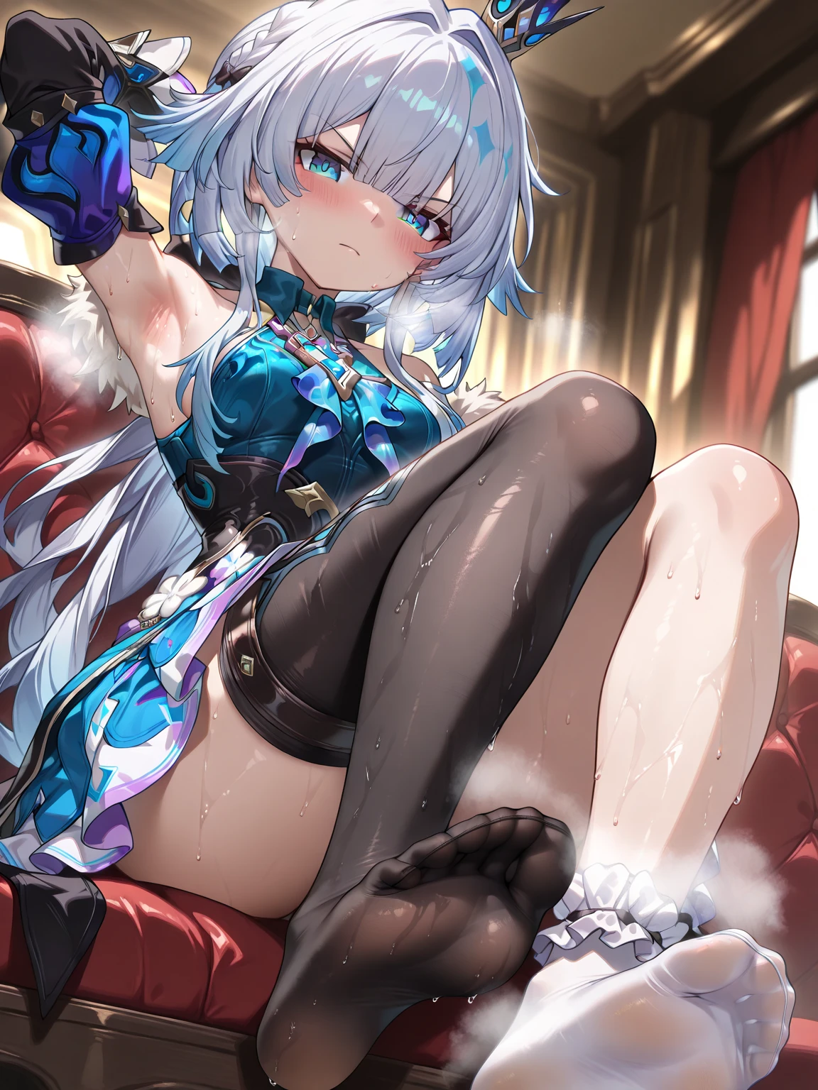 Highest quality Neutral face woman I have long hair。 Odd Eye One person Gray Hair Sakuya Izayoi beautiful girl Cat ear naked ejaculation Masturbation SEX