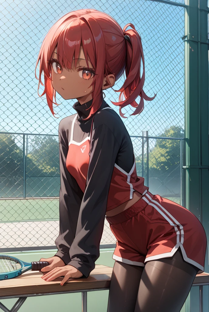 (((official art,Super thin illustration,High resolution, In 4K, 8K, High resolution, muste piece, best quality,best quality:1.3))), (little boy),12 years old, A young tennis idol with a cute face.,A boy who looks like the prince of tennis、 Standing ceremony, Cool handsome face with smile, White Tennis Shoes、 long legs, thighs, Foots, Bulge, (dark red hair、)、 short story,spiky hair、shiny hair, boy with sharp eyes, (Tight, shiny white training suit、), (shiny tight tennis shorts), (Tennis Socks), grassy area, cool pose, (太いthighs,big butt),(((park tennis field)))、((Saucy、grinning grin、))、,ultra fine painting, ,(((Being aware of the sexual gaze of middle-aged gay men)))、Service Shots、(((Long leather gloves))),(((Anime-like coloring、Clearly emphasize the white part of the eyes、Super detailed eye expression))),