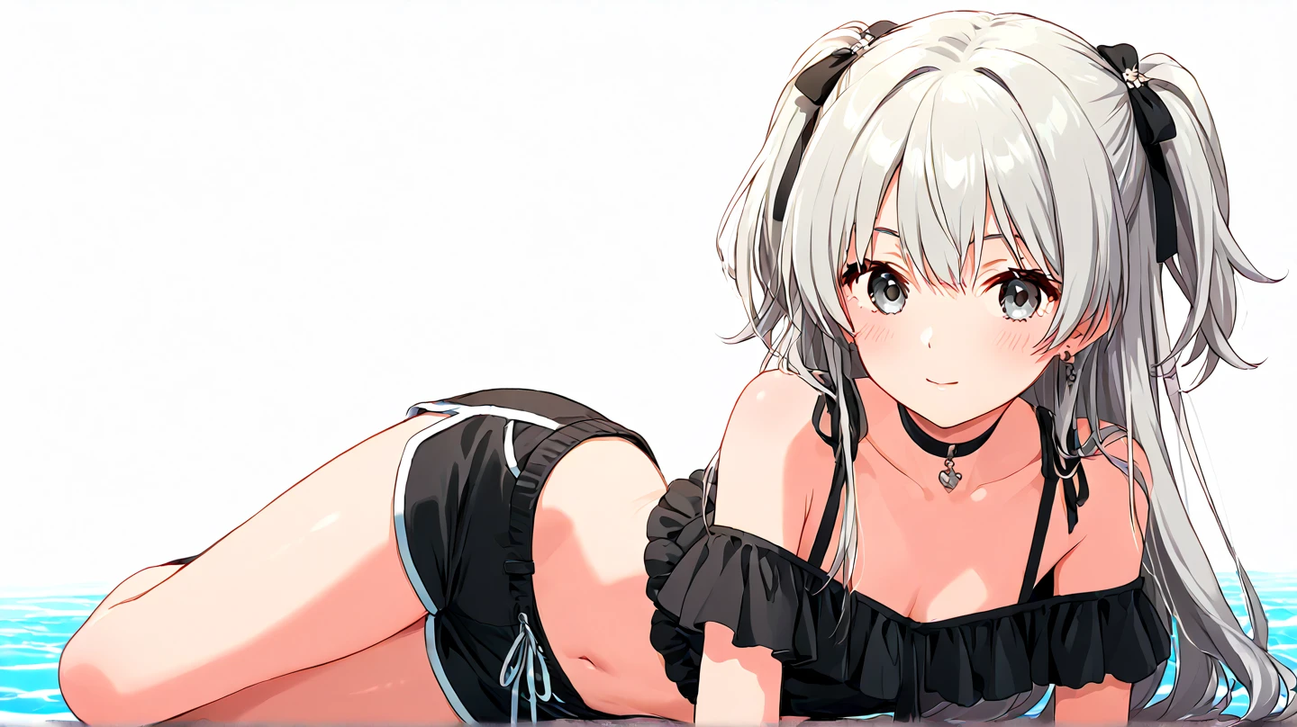 1girl in、独奏、masterpiece、top-quality、Kashima OG、kashima\(kancolle\)、white hair、blue eyess、hair wavy、Twin-tailed、tsurime eyes、beret、A smile、embarrassed from、red blush、Colossal tits、Black enamel、Bondage、highleg、Black enamel、thigh high boots、Squat on the floor、Open your crotch wide from side to side、Opening legs、Show your crotch to the camera、stares at the camera、Arms behind your head、Show off your armpits、school hallway