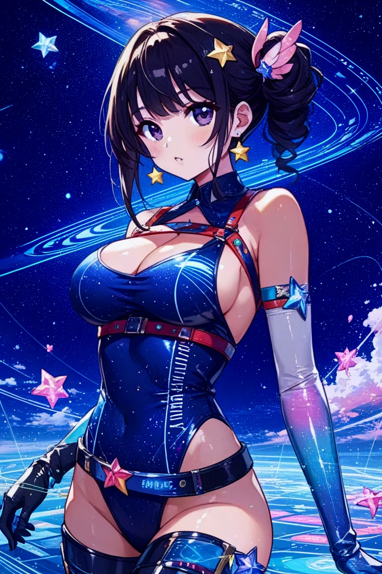 masterpiece, best quality, 1girl,black drill hair,, (finely detailed empty pupils and detailed face),,chest shot,lovestruck,extremely detailed picture unity 8k wallpaper,solo,(latex military costume:0.9),glamour body,seductive smile,military hat,latex thighhigh,try to show me breasts,black hair,pink eyes,