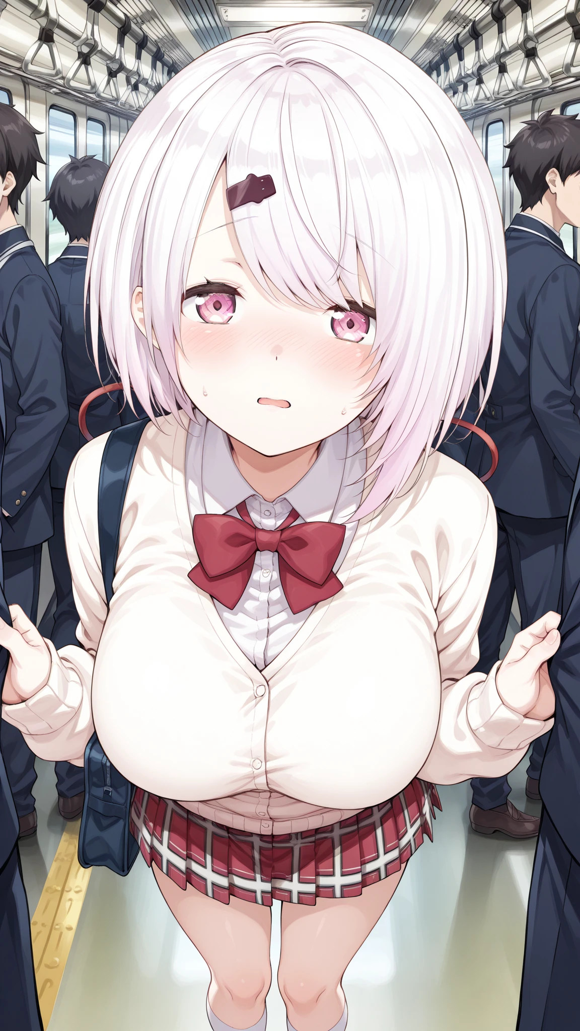 masutepiece, Best Quality,Illustration, Wallpaper, Ultra Detail, Little Face Lori、(((molesting)))、((fear:1.5)))、(Teary-eyed:1.5)、(((Cute white underwear)))、(blazers、Kilted skirt)、ample breasts、((Morester))、((Girl getting her bra removed by a man))、Cherry-colored nipples