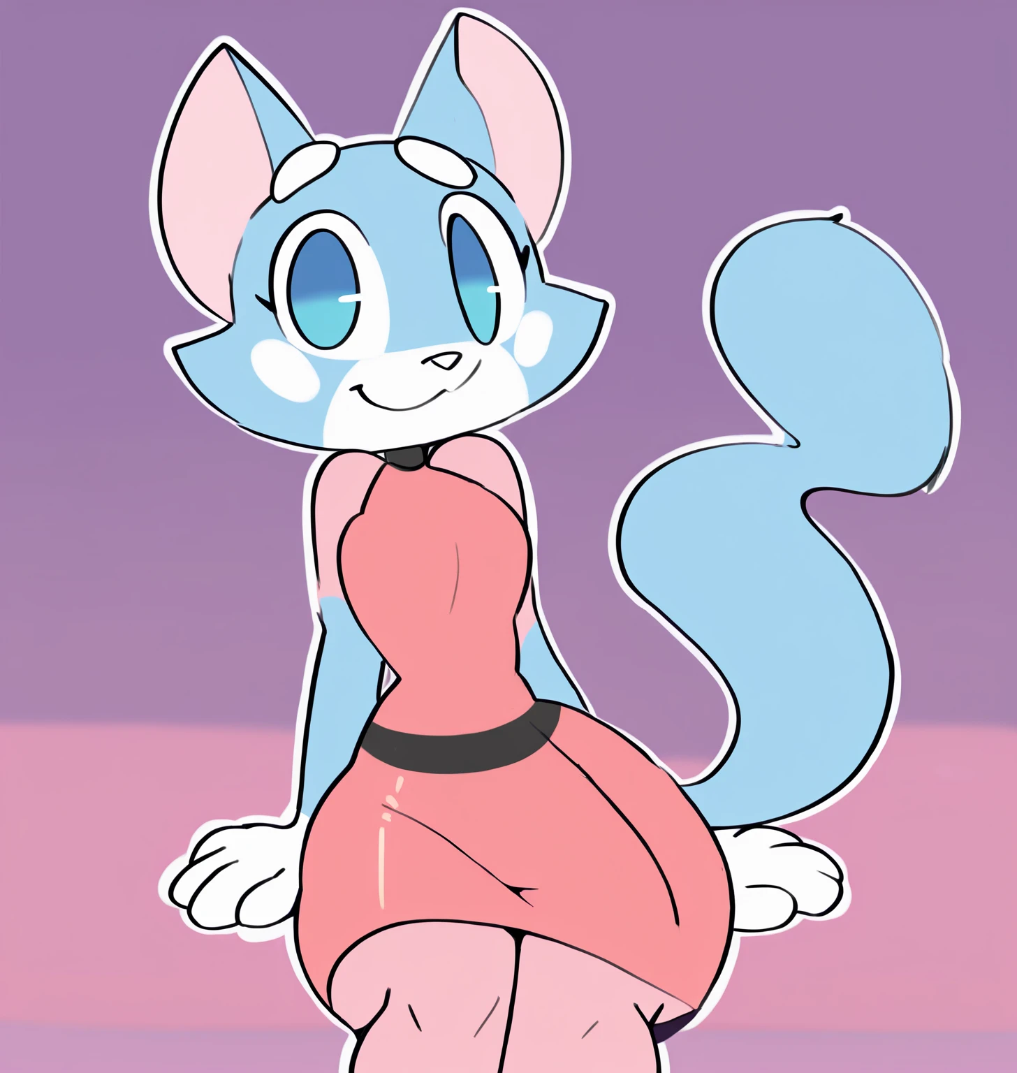 score_9,score_8,score_7,source_furry,georgette_oliver, georgette_poodle, 1girl, solo, breasts, furry female, tail, dress, blush, furry, blue hair, cleavage, smile, makeup, white background, bow, eyeshadow, genderswap, blue eyes, animal ears, hair bow, simple background, cropped legs, puffy sleeves, pink dress, short sleeves, short dress, sparkle, body fur, blue eyeshadow, large breasts, poodle_girl, anthro, sfw, safe