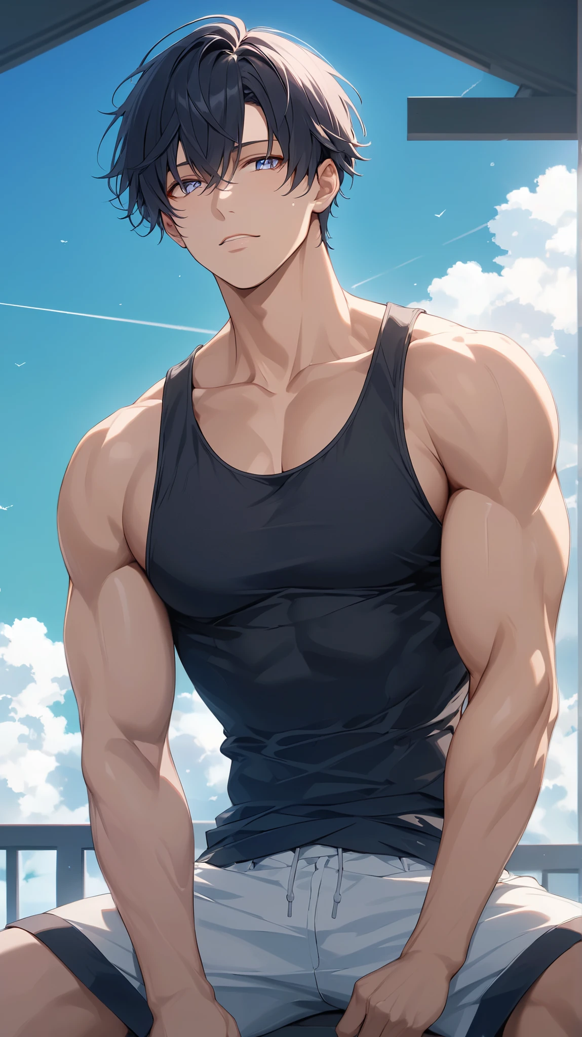 ficha de personagem style, The character is a young man, arataki itto, Rosto de Yuji Itadori, muscular, cabelo branco, com cueca boxer, ficha de personagem, Vista frontal do corpo, Vista traseira do corpo, rosto detalhado, facial vision, Muitas partes, profundidade 