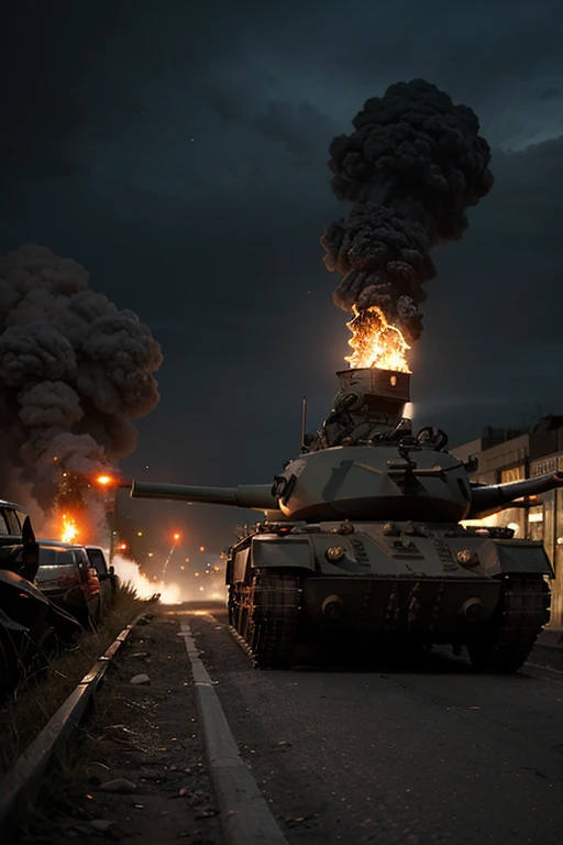ghost possessed tank under attack by the ghostbusters, vibrant, colorful,
frflytnk,
<lora:Sherman_Firefly_Tank_SDXL:0.7>