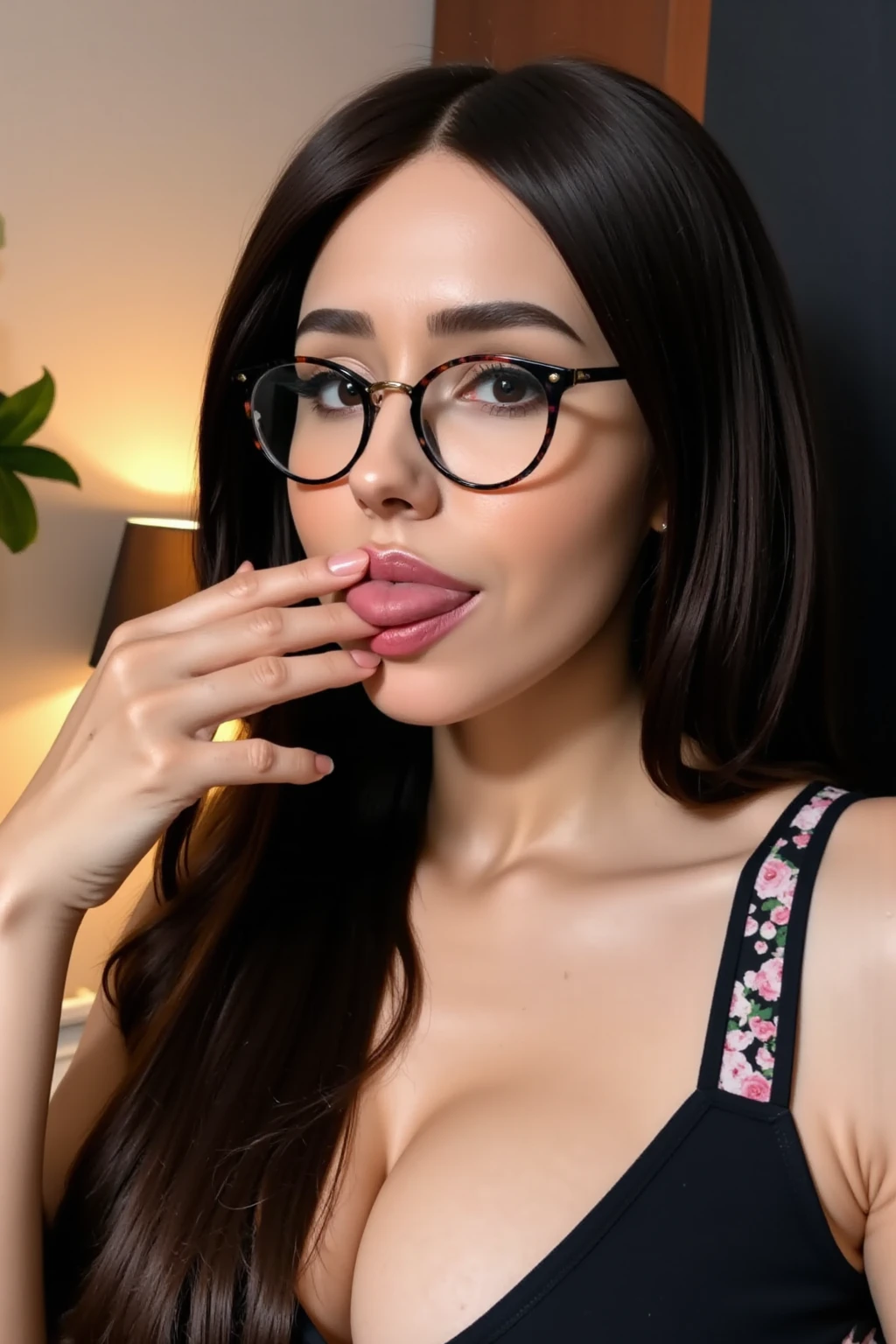 a close up of a woman With glasses licking a mans ????, thick glasses, vasos bigs, thick lips, Wearing glasses, With glasses, very realistic, Clear, high-quality lips, really realistic, very very realistic, my caliph, sexy lips, With glasses, With glasses on, Violet Myers, big!!!!!! eyeglasses!!!, very very very realistic