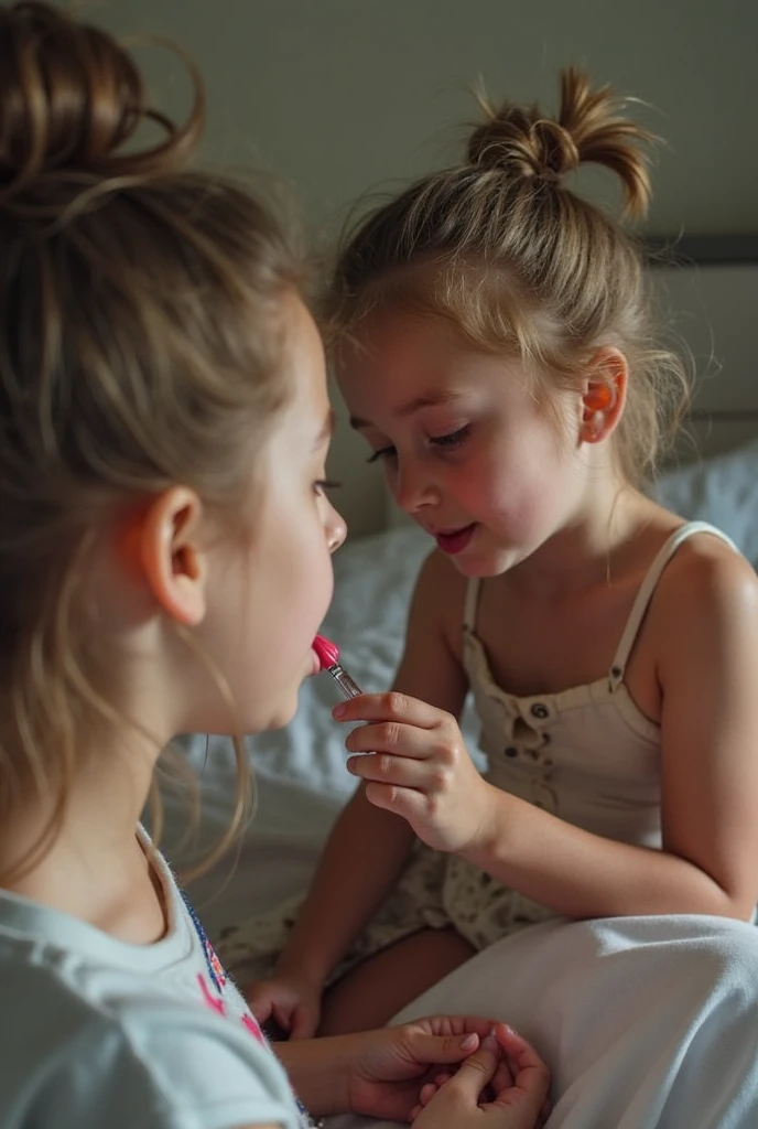 11 years old girl open he vagina and lick her finger, kiss her girlfriend