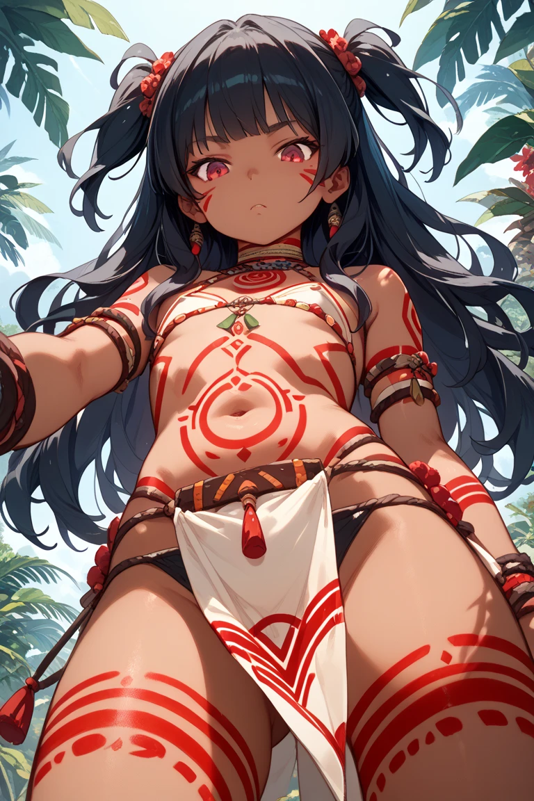 Black、Dynamic Angle、In the jungle、grassland、Amazoness、Girl、Girl、Short、Younger、Lower school girls、Innocence、Pure、She spreads her pussy a little with her fingers、Indian、Both eyes open、National costume、Ethnic Makeup、Black Skin、flat chest、Nipples、forehead、Stinking eyes、Lie、M-shaped spread legs、Leg spread、Love juice is dripping、slave、rape
