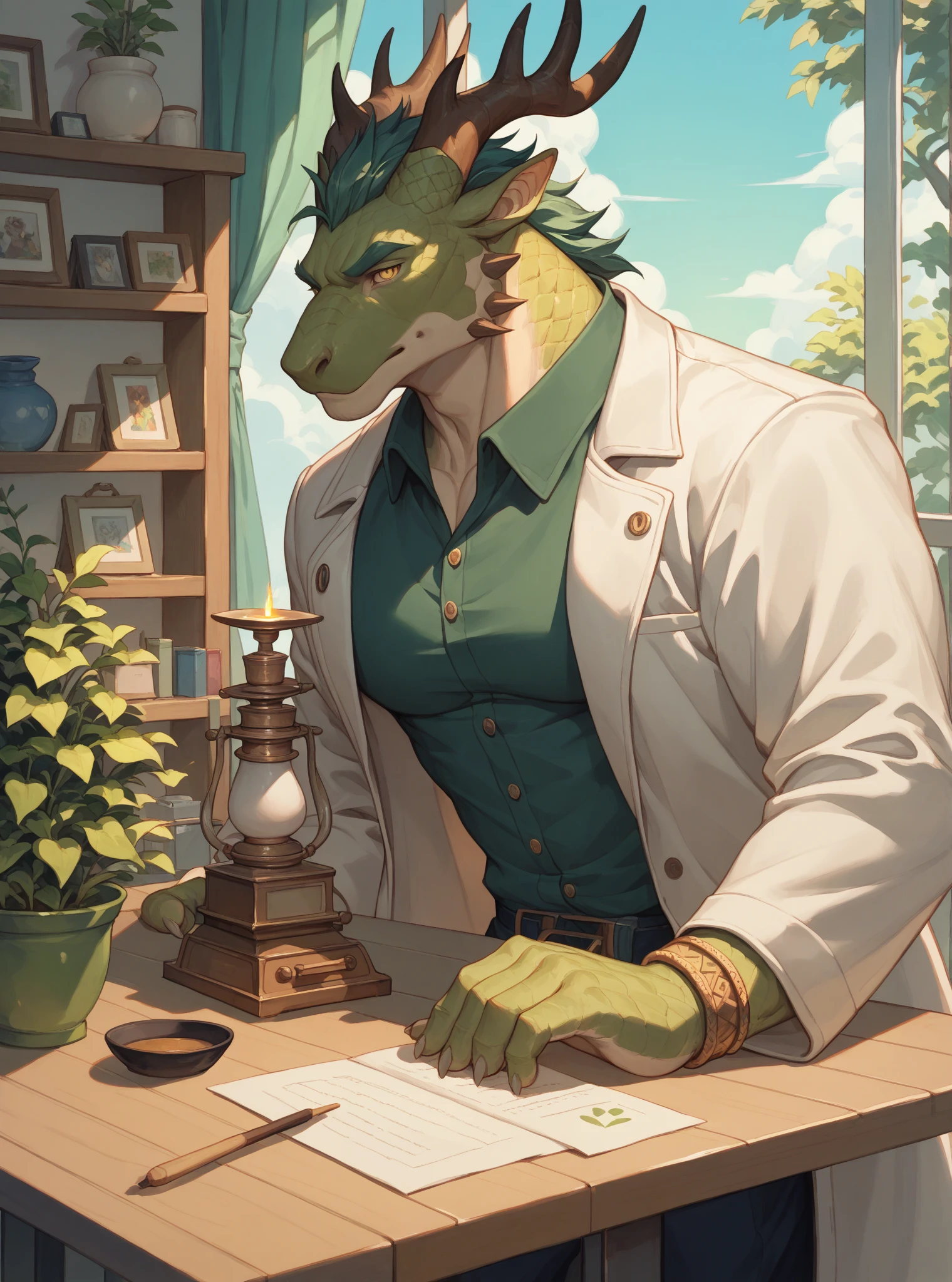 solo, male, (slim), (male anthro dragon):1.3, green body, white belly, (laying on back):1.3, (kemono:1.4)
(typing on computer) (black thong, red pattern:1.2),
detailed eyes, dragon tail, horn ((body portrait)), 
, (detailed eyes, green eyes, glowing eyes):1.1,
(outdoors:1.35), computer,  forest, candle, night, (particles ,firefly, blue glowing):1.3, 
detailed background, photorealistic, realistic hands, 8k hd,
(dark shadows, wide dynamic range, hdr, low light:1.2),
by (by Pino Daeni, (by ruaidri), (by virtyalfobo), (by Kenket).