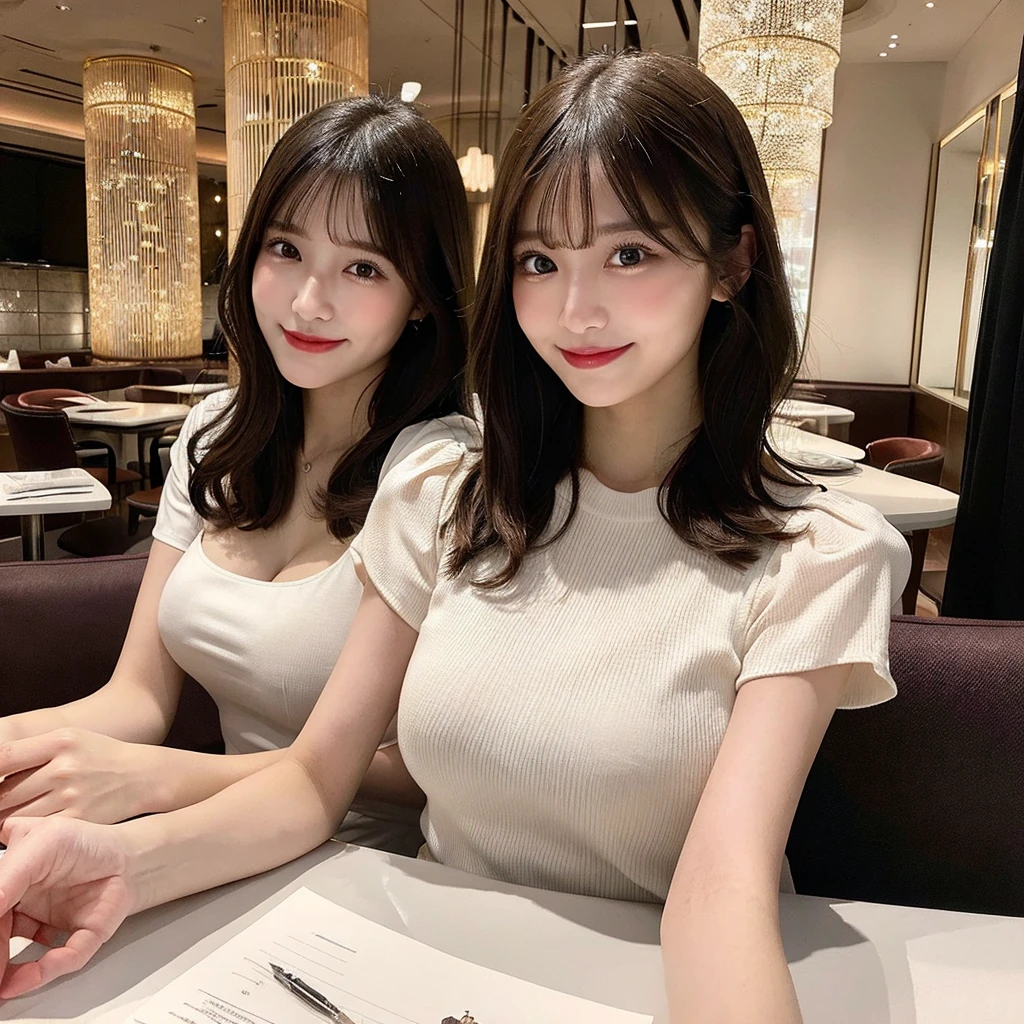 japanese women、20th Generation、medium brown hair、Coffee Table Seating、Face to face angles、gray t-shirt、My breasts are a little big