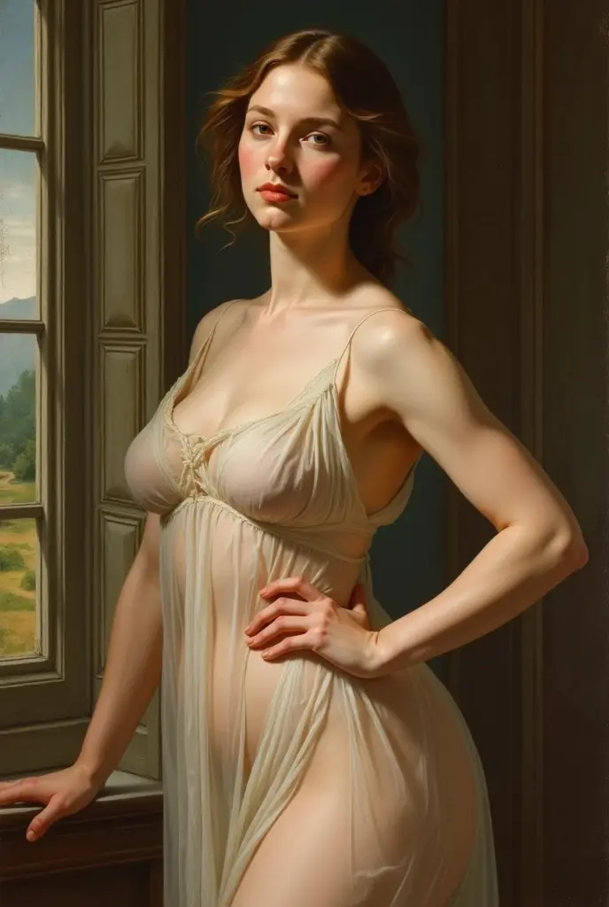 Classical nude portrait, renaissance painting style, ethereal