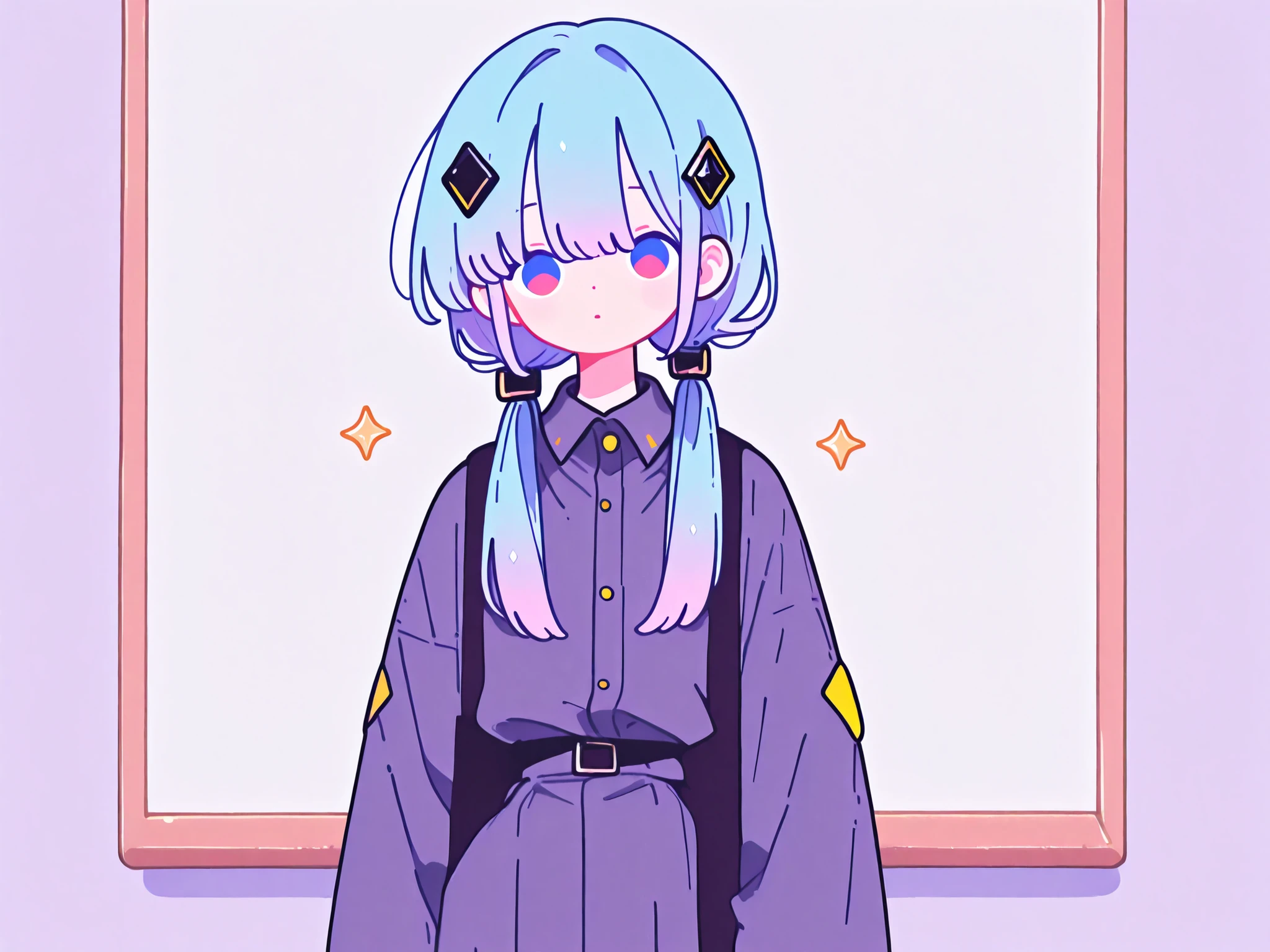 k4fu, diamond hair ornament, hair over shoulder, low twintails, Vocaloid, Kafu, is wearing a uniform, front, Standing picture, frontから見た,