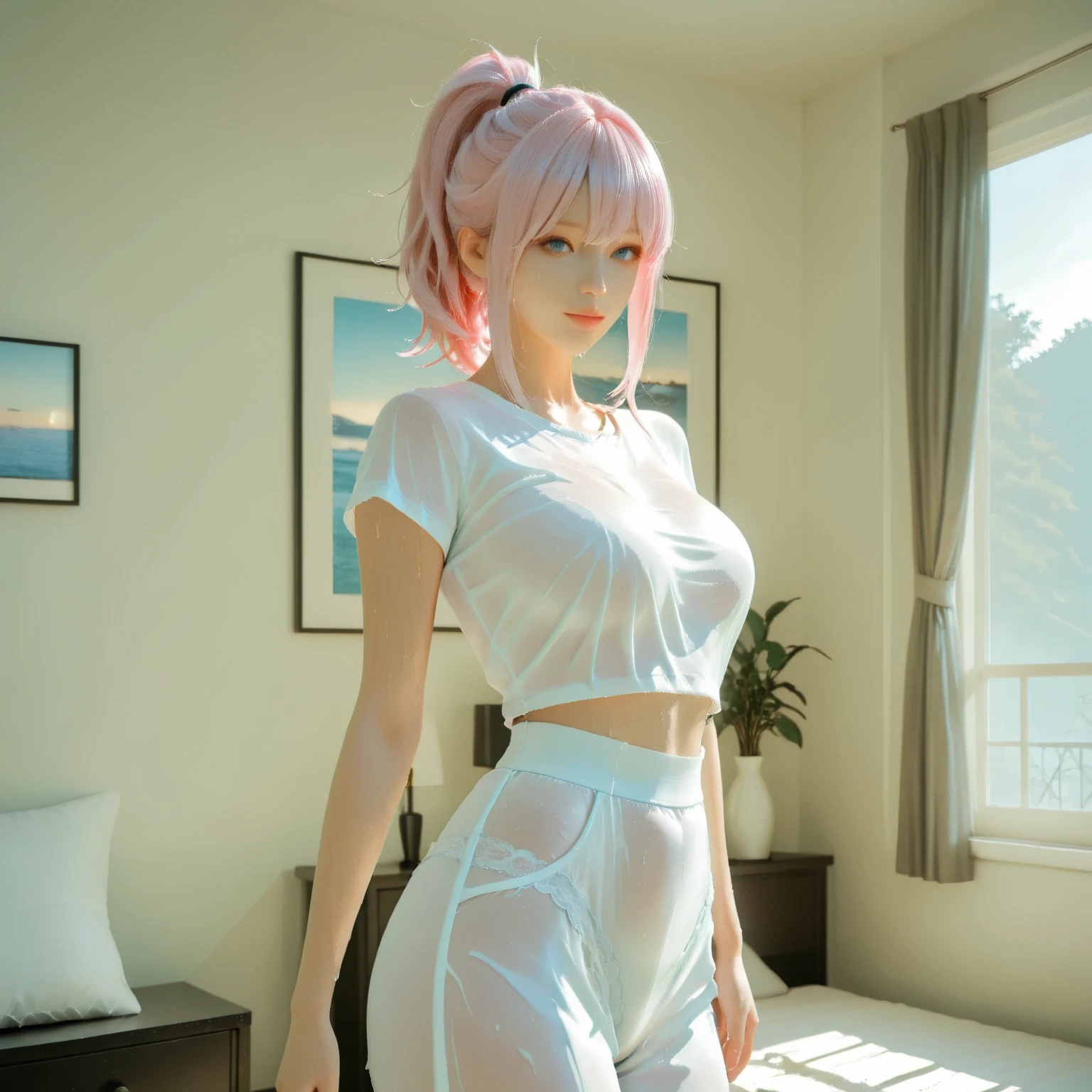 (Highest quality), Realistic, Beautiful Nurse,Hospital Bets,See-through costume,Nurse cap(short hair,Sharp bangs)Show your crotch,Highest quality,Highest quality,8k images,Pink Hair,High heels,Small face,((Big Breasts))Spread your legs,Highest quality32K,improve(Characterful body,human shape,Number of fingers,Number of legs)