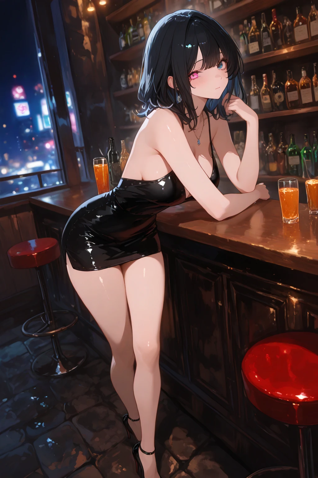 (solo), 1 skinny girl standing, swaying back, BREAK, show off large breasts, bursting breasts, (show off cleavage), short torso, (skinny too narrow waist), (very skinny long legs), BREAK, (short dirndl), (too short skirt), show off thigh gap, stiletto heels, BREAK, nose blush, orgasm, (nsfw:0.3), covered erectile nipples