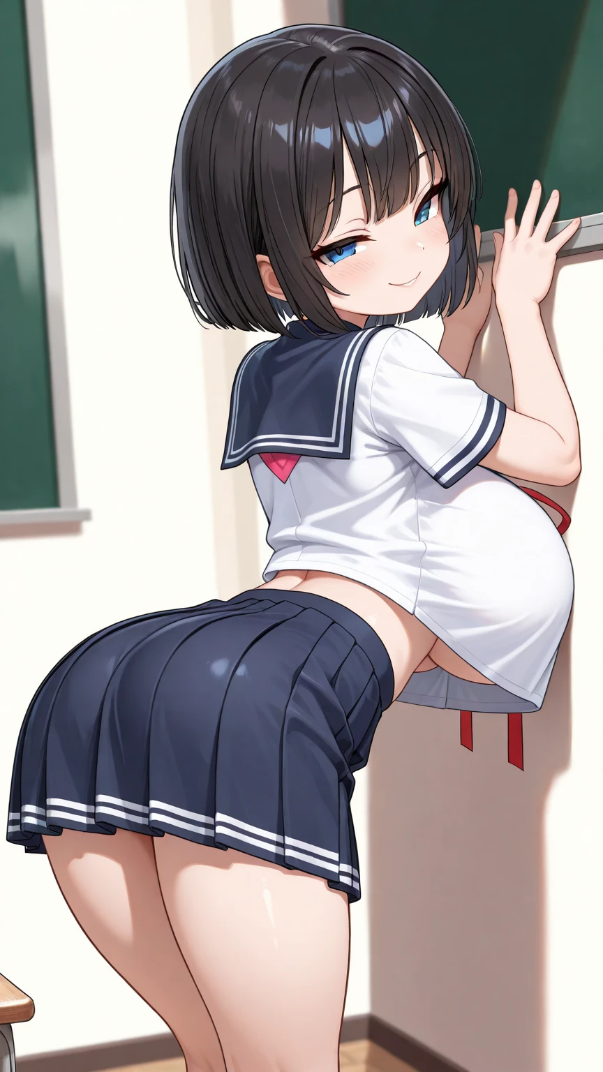 girl with、Penis in Panties　get erect　Futanari　is standing　The penis bulges out from the skirt