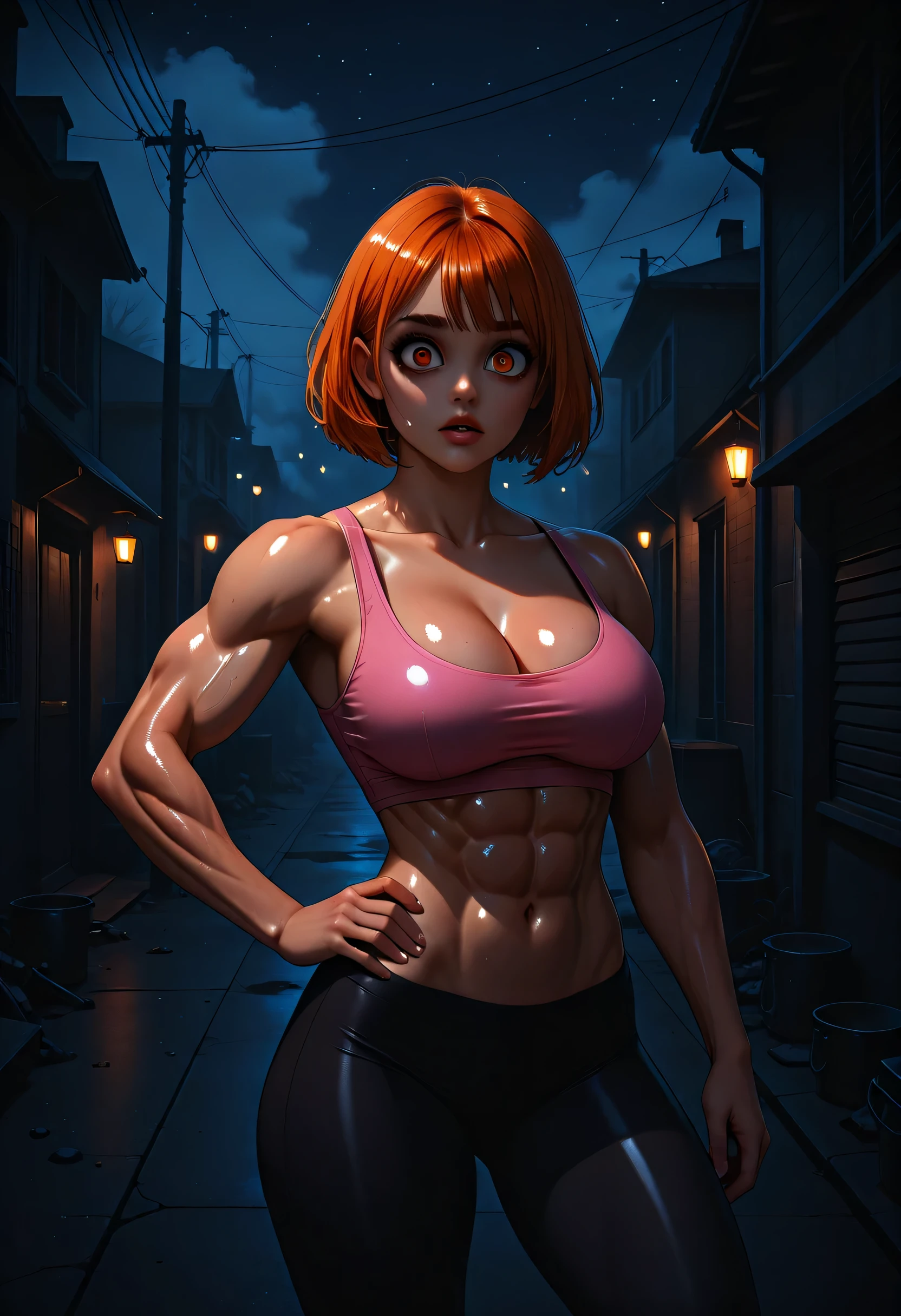 Summer Smith from Rick and Morty, portrait, ((cartoon style)), anime, wearing in a pink t-shirt, big eyes, (orange red hair), (muscular:1.8), blue portal, 
trending on ArtStation, trending on CGSociety, Intricate, High Detail, Sharp focus, dramatic, photorealistic painting art by midjourney and greg rutkowski
ketch of woman full body, cute tomboy, magical atmosphere, ((short hair)), (detailed skin, skin texture),
(intricately detailed, fine details, hyperdetailed), raytracing, subsurface scattering, (fantasy underworld on background), diffused soft lighting, shallow depth of field, by (Oliver Wetter), sharp focus bokeh