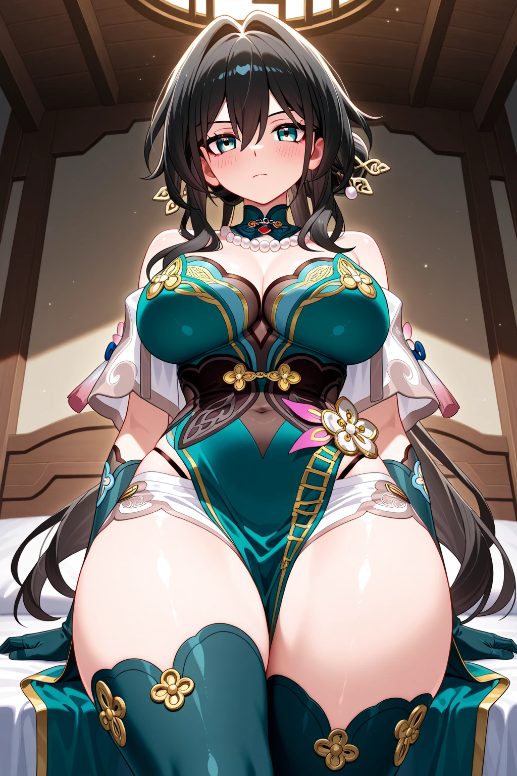 (Masterpiece: 1.5), (Best Quality: 1.5), Perfect Eyes, Perfect Face, Detailed Eyes, Volumetric Lighting, 1 Woman, Mature Woman, (Whiteness: 5), fox ears, fox tail, dark brown hair, green eyes, long hair, sexy, full body, kimono, wet skin, shiny skin, tight clothes, shiny clothes, oily skin, oily clothes, enormous breasts, cleavage, revealing clothes, thick thighs, wide hips, tall woman, bubbly ass,