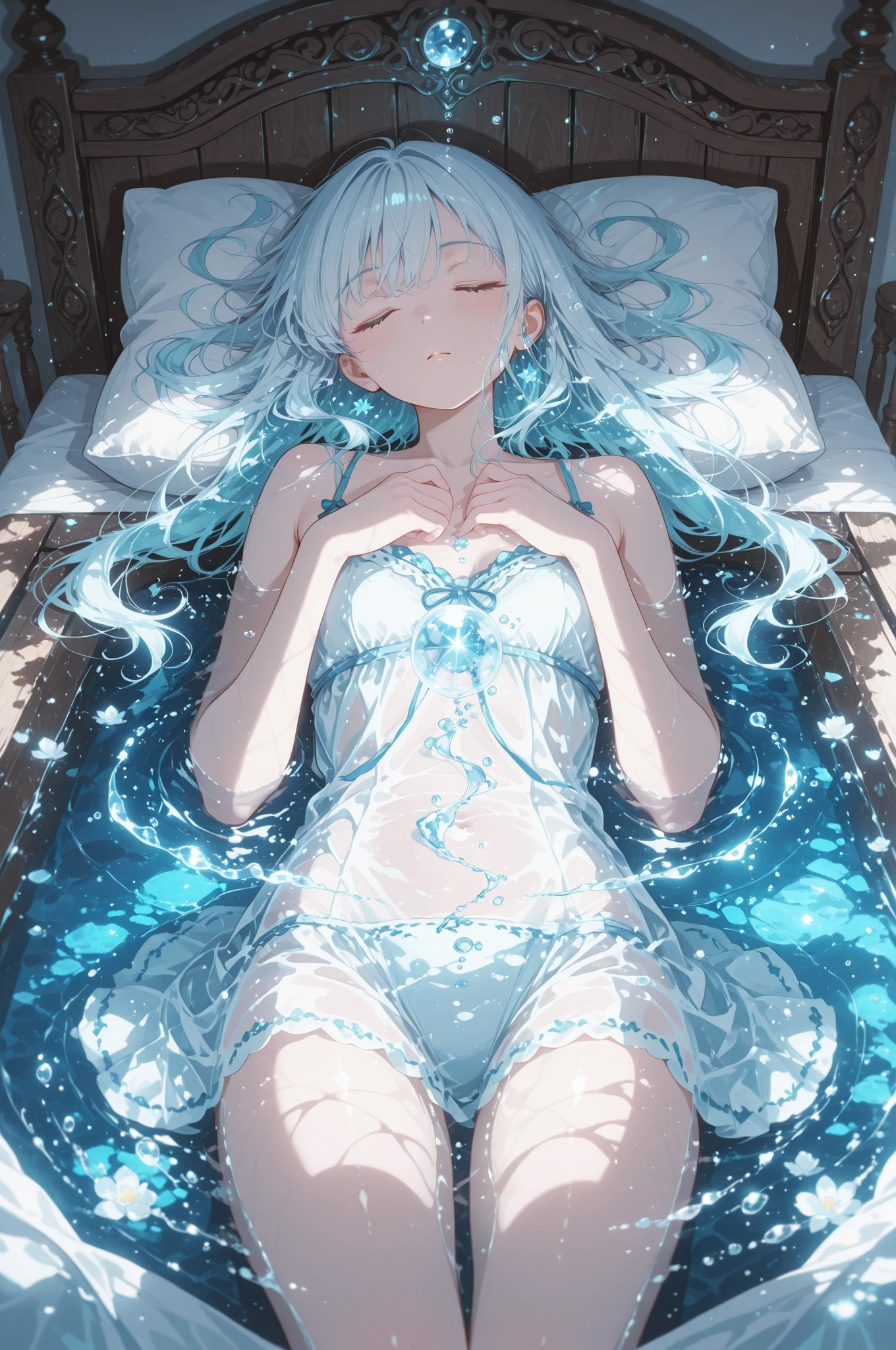 beautiful transfer student from America, sleeping in the bath, crystallineAI, fractal art,