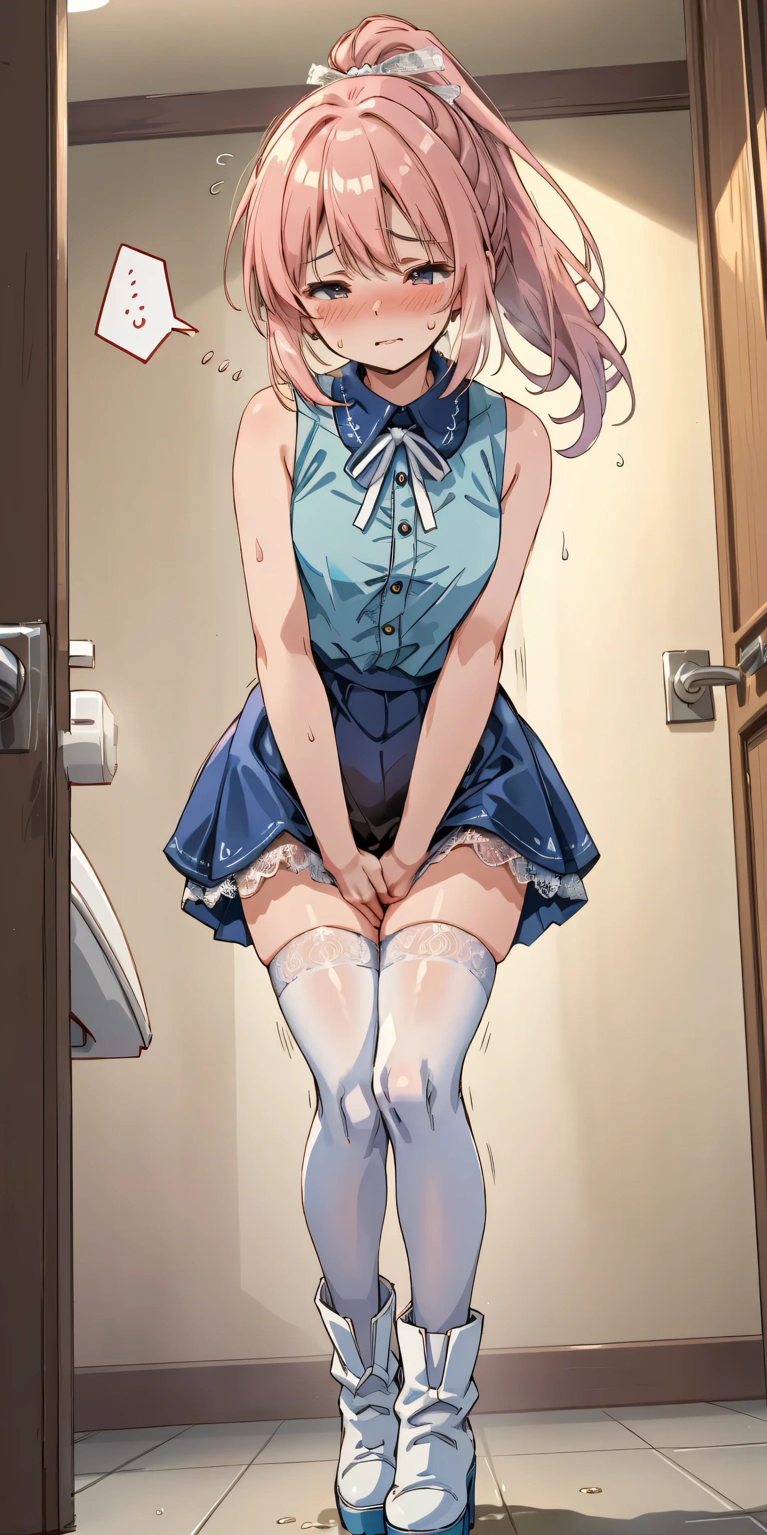 (8K, ultra-detailed, best quality, anatomically perfect body:1.5), (small breast:1.2), shiny skin, (1 girl), (have to pee:1.1), (urge to pee:1.2), (peeing self:0.7), (pp clothes:1.5), (very desperate to pee:1.3), (takes to bathroom), (waiting for bathroom with line), squatting, (Each one has a different blouse), (Each one has a different maxi dress skirt:1.4), petticoat, (Each one has a different short boots:1.1), (Each one has a different hairstyle), (knees together and feet apart:1.4), (Rub each other's knees:1.2), (leaning backward:1.3), (hand between legs), (holding the crotch:1.5), (orgasm:1.5), (blush:1.2), (embarrassment:1.1), (impatience:1.5), (flustered:1.2), (fidgeting around:1.6), foot stomping, flowing sweat, (erotic waist twist:1.3), (panting), (breathless:1.4), Erotic feelings, (close eyes, closed mouth:0.8), (orgasm), looking away, from side, low_angle_human, (upskirt panties:1.3), nsfw, 