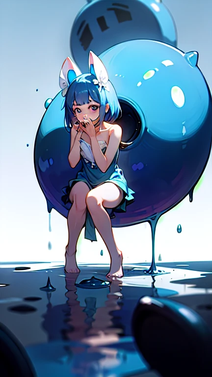 masterpiece，Beauty，white，There is a cute slime at your feet