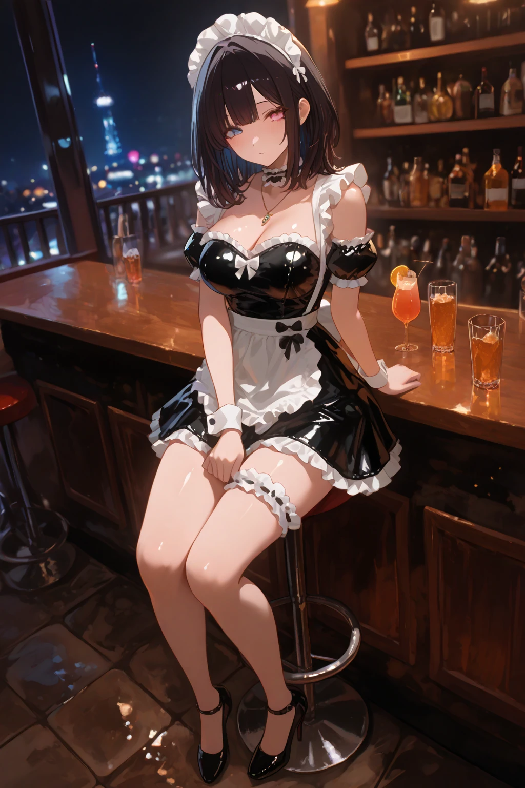 (1 girl standing with open legs wide:1.3), (wiry corset cinches waist too tight), (inconceivably thin waist:1.2), frilled (too short miniskirt:1.3), thin long legs apart, open long legs, lifted (large perky breasts:1.2), cleavage, collarbone
