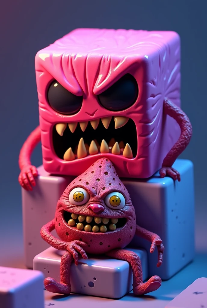 Gum creature screaming in the air, pink, terrifying, terror, hollow knight