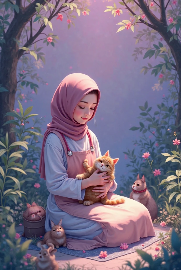 Hijab Palestine girl with cat